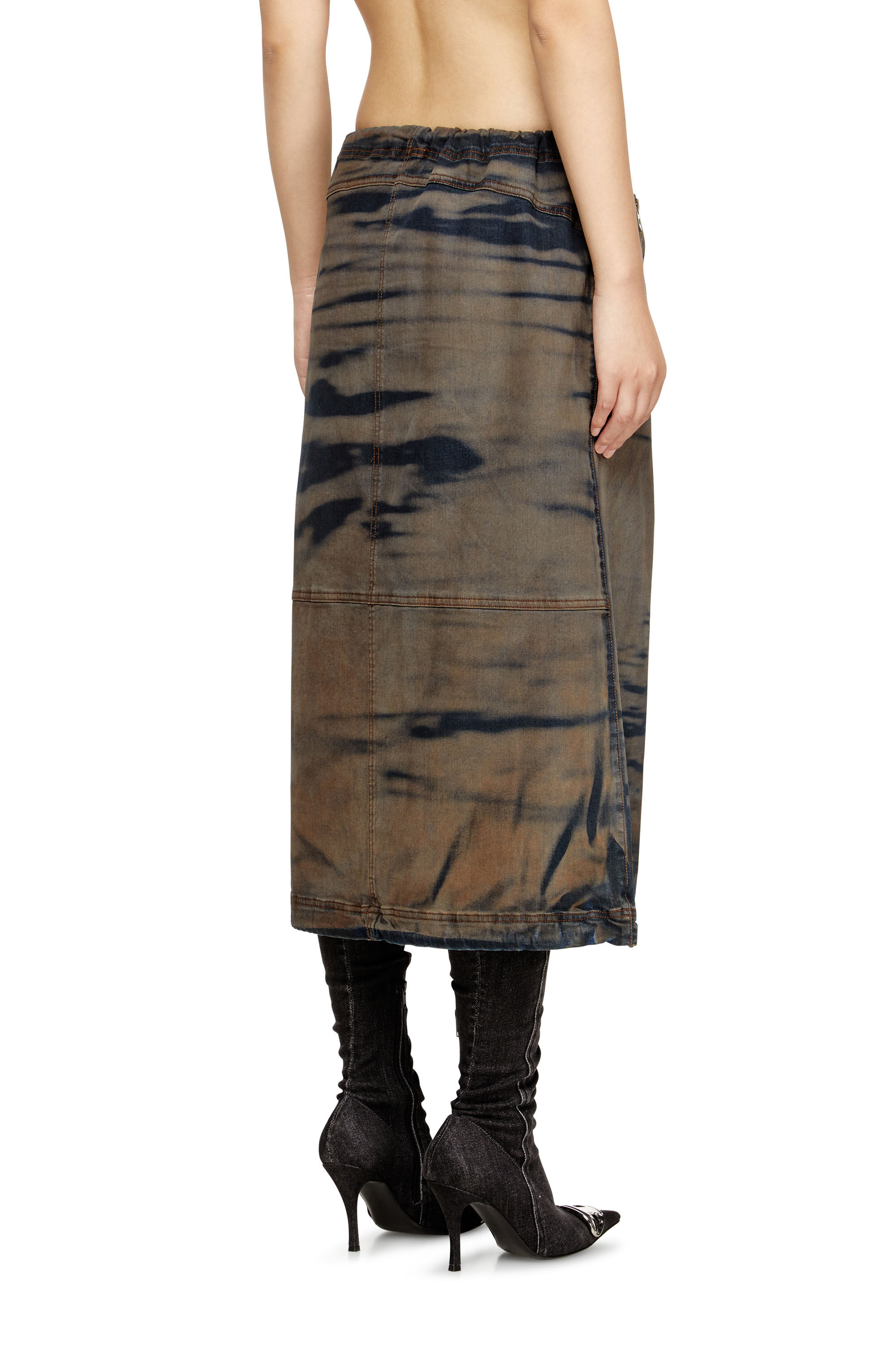 Diesel - O-MIRTOW-DEN, Female's Midi denim skirt with drawstring in Black/Brown - 4