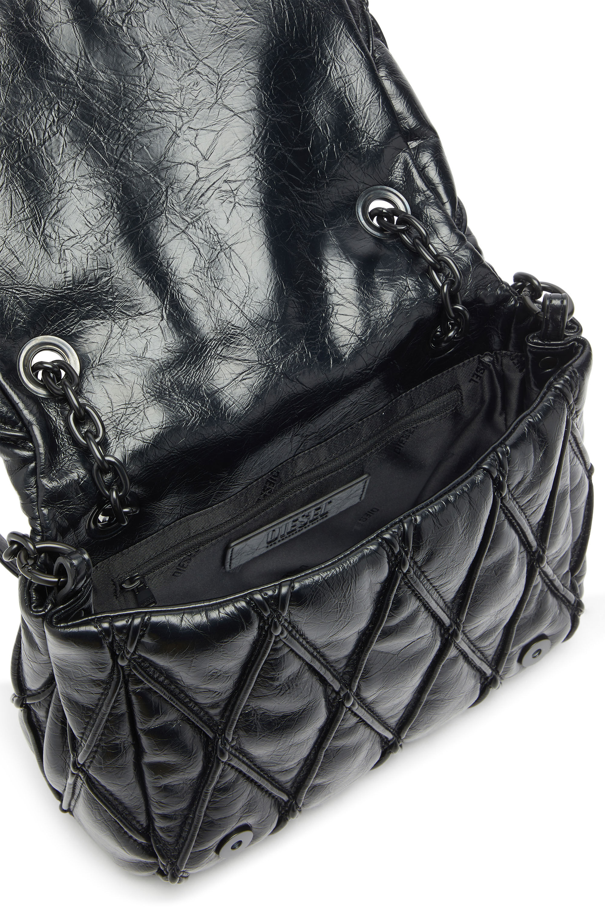 Diesel - CHARM-D SHOULDER M, Woman's Charm-D - Shoulder bag in shiny quilted PU in Black - 3