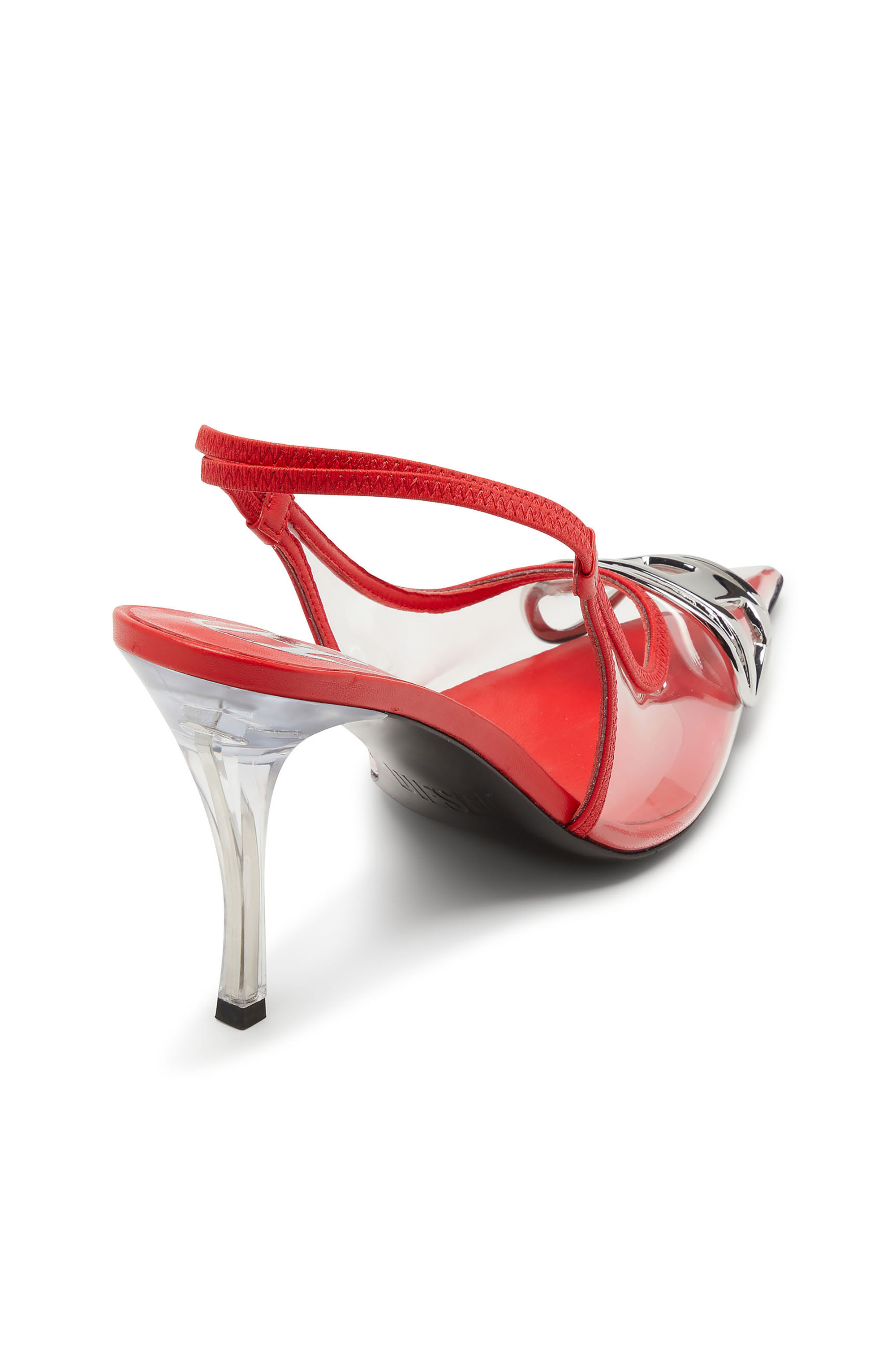 Women's D-Venus-Leather-trim transparent slingback pumps | Red