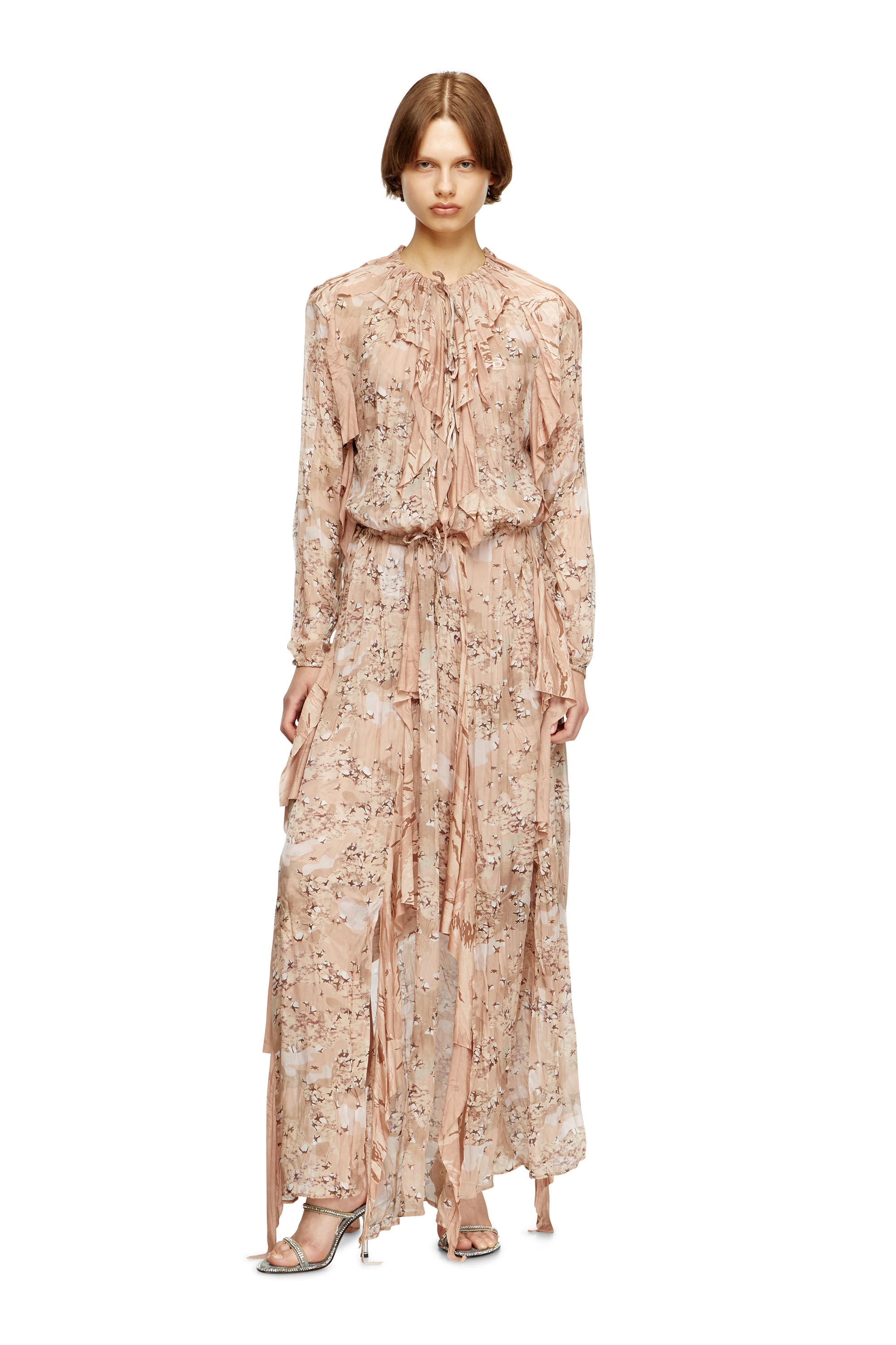 Women's Ruffled maxi dress in camo chiffon | Pink | Diesel {{Country}}