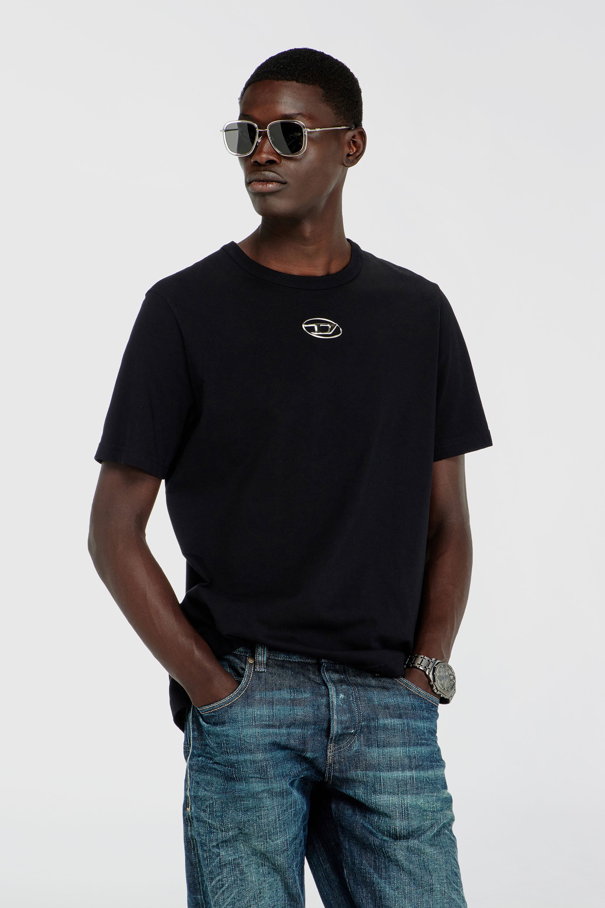 Diesel - T-ADJUST-OD, Camiseta con Oval D met&aacute;lico Hombre in Negro - 3