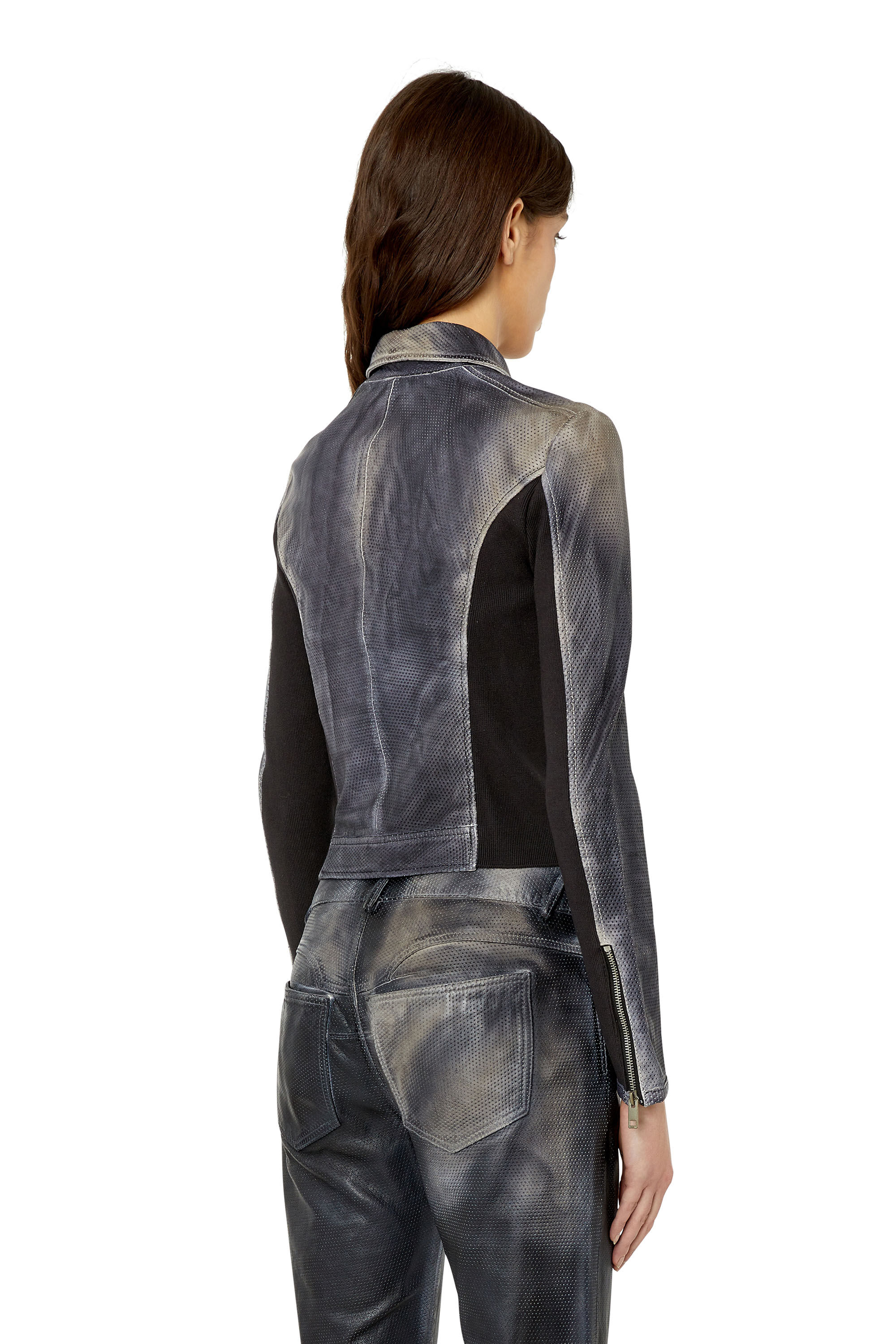 Diesel - L-TAFY, Female's Panelled perforated-leather jacket in Black - 5