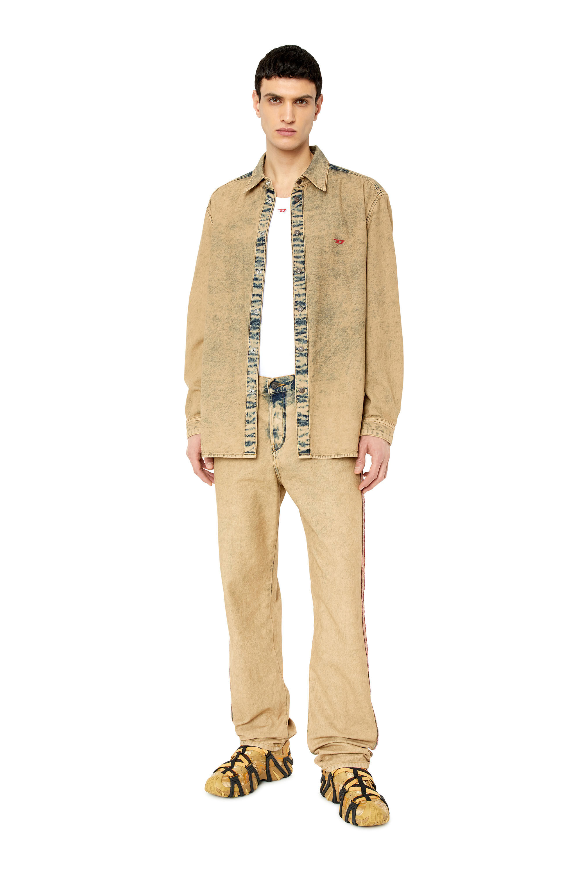 Diesel - D-SIMPLY-OVER, Male's Denim shirt with acid wash in Beige - 1