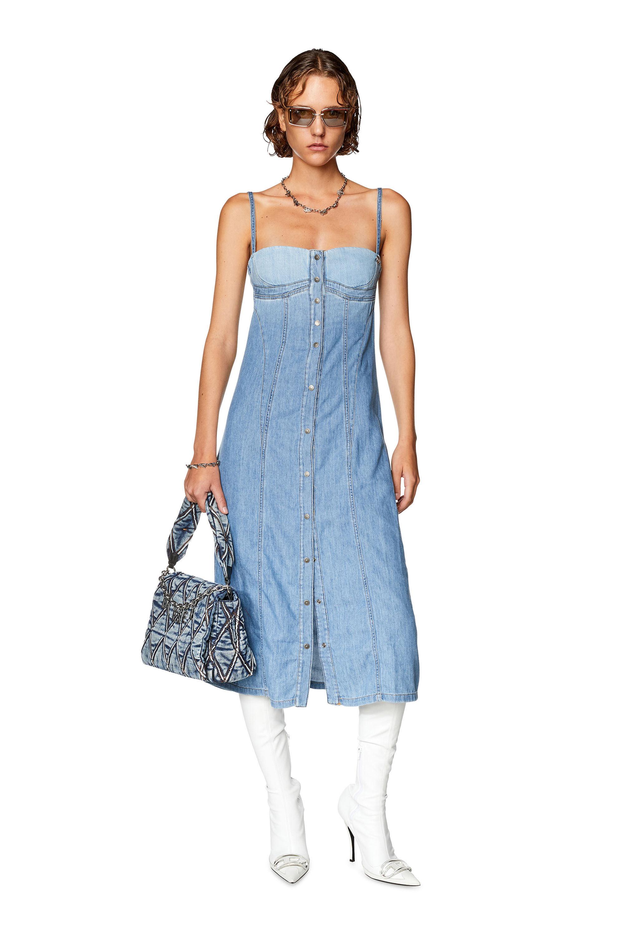 Women's Strappy midi dress in fix denim | Blue | Diesel