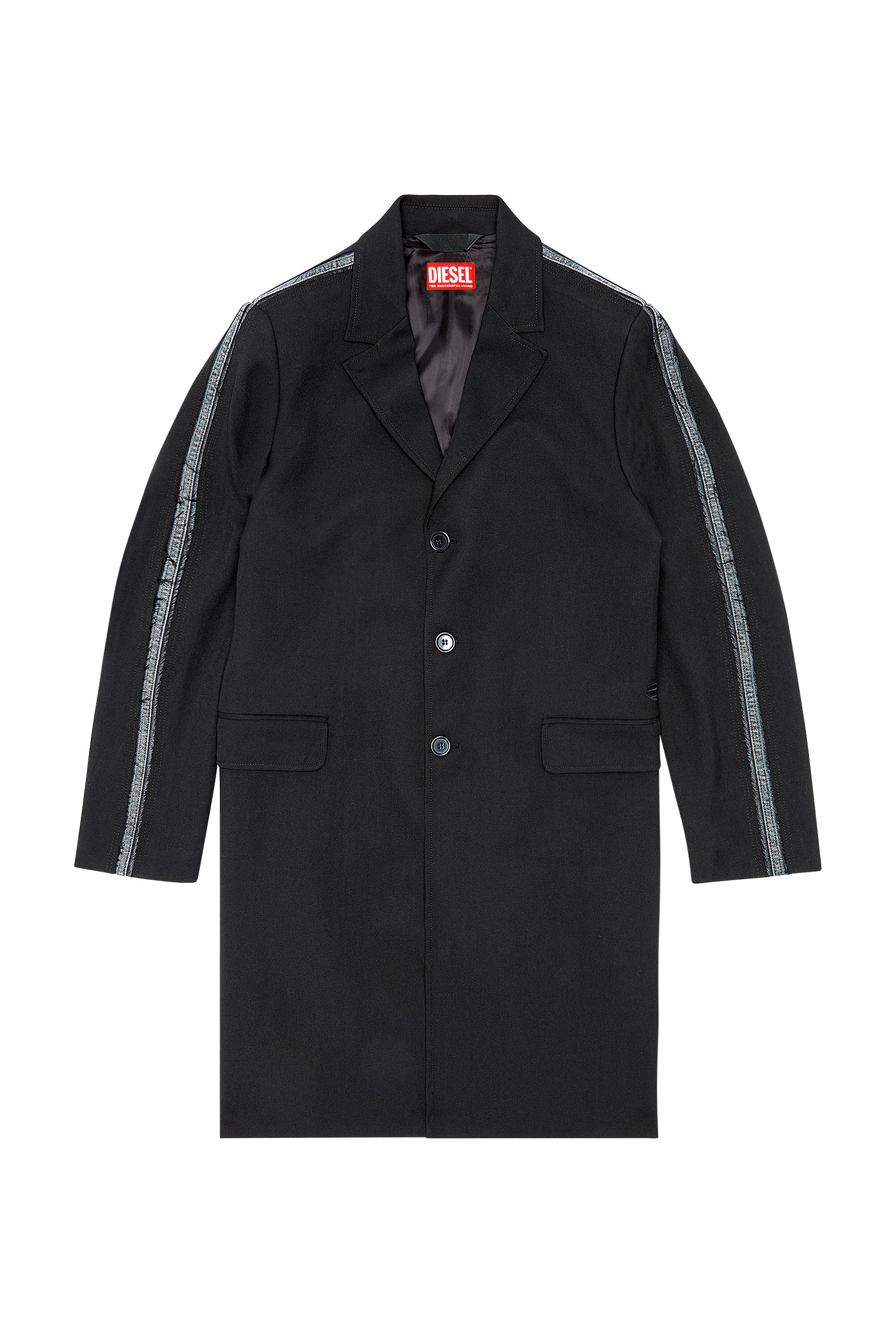 Diesel - W-HIVO, Veste en laine fraiche avec empiècements en denim Homme in Noir - 2