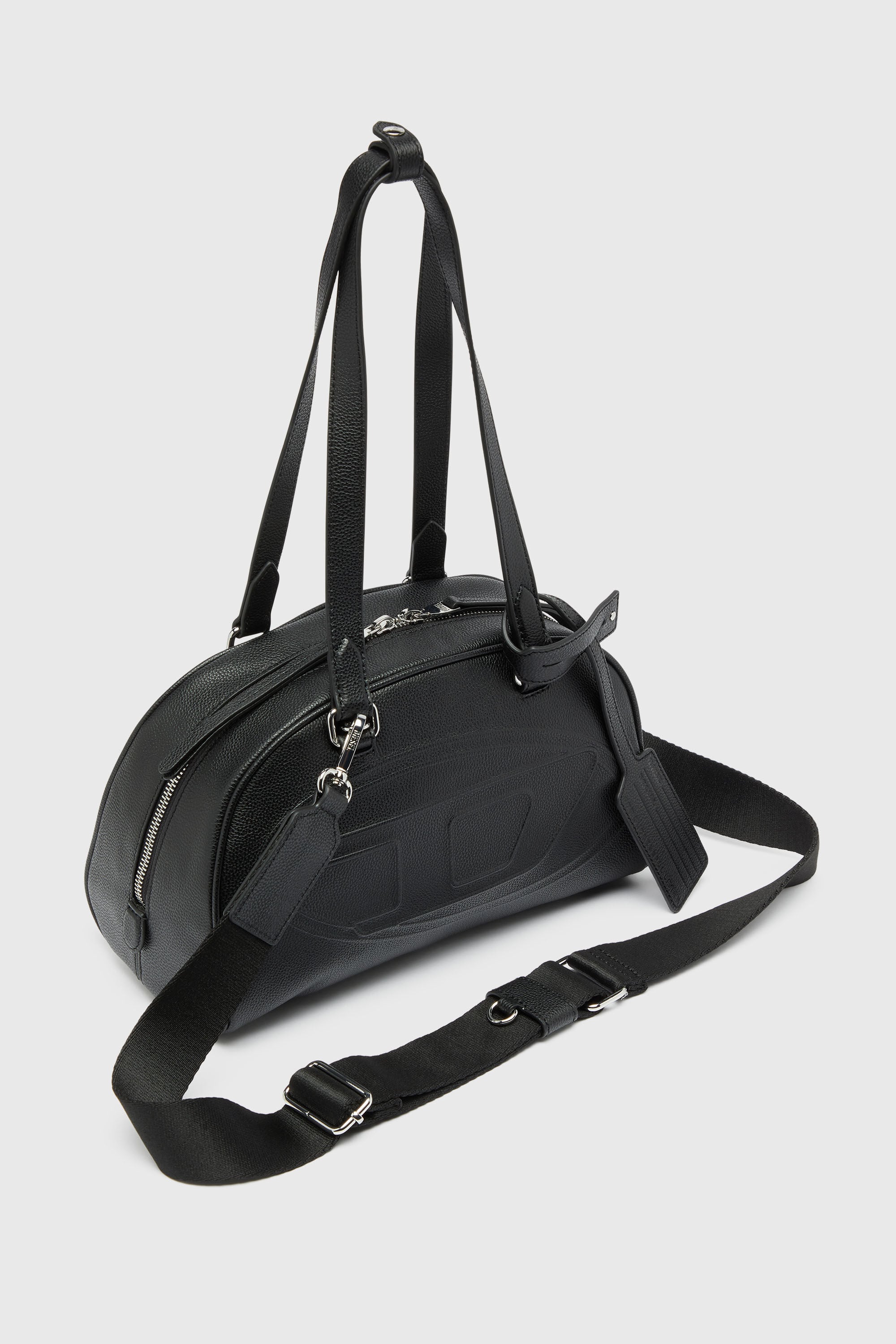 Diesel - 1DR DOME SHOULDER, 1DR Dome - Bolso Boston de piel con logo en relieve Unisex in Negro - 5