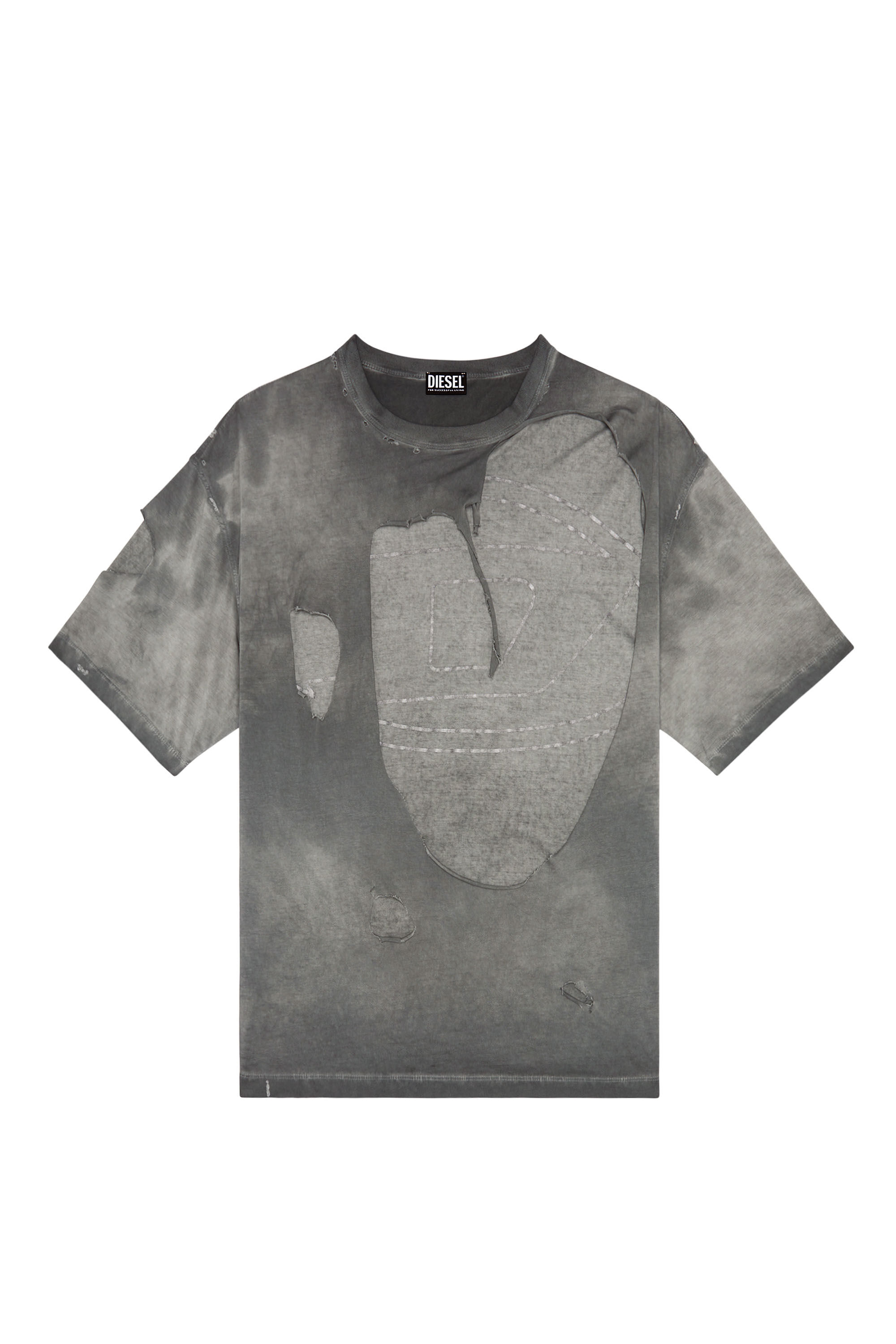 Diesel - T-ASHY, Male's Dual-layer T-shirt with oval D logo in Dark Grey - 2