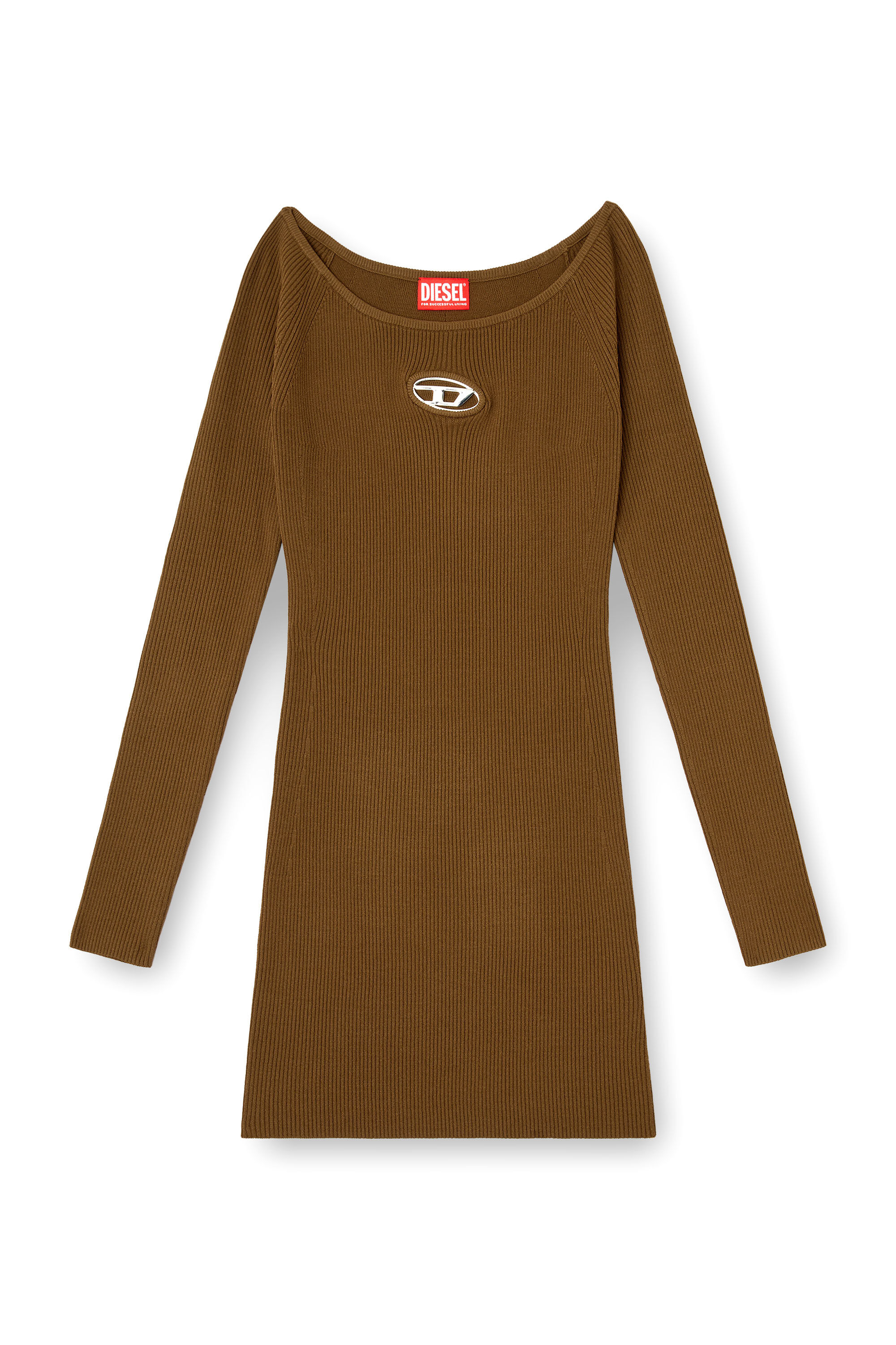 Diesel - M-VERA, Female's Off-the-shoulder dress in ribbed knit in Brown - 2
