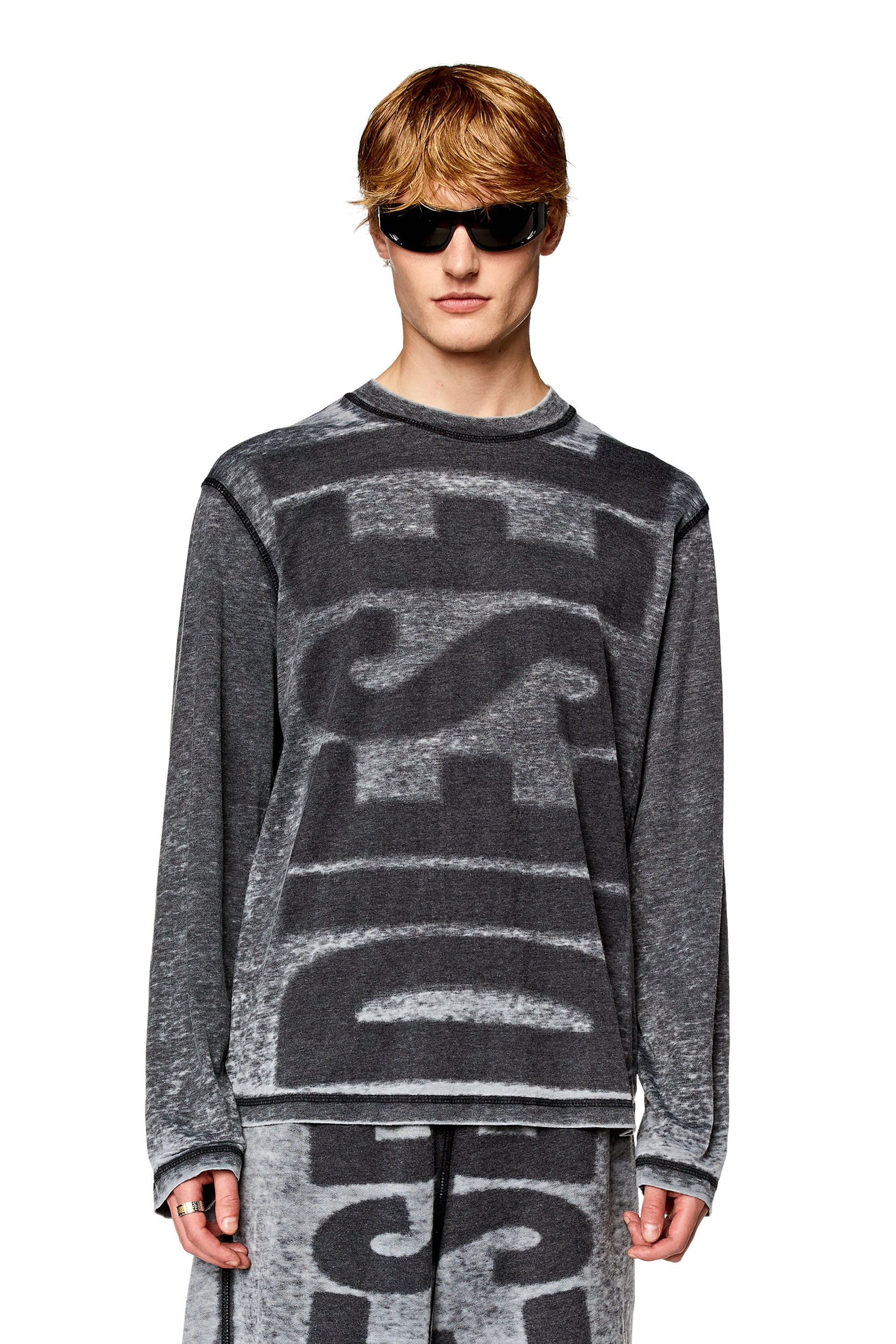 トップス DIESEL T-cranet-LS Men's Long-sleeve T-shirt with burn-out logo | Black | Diesel