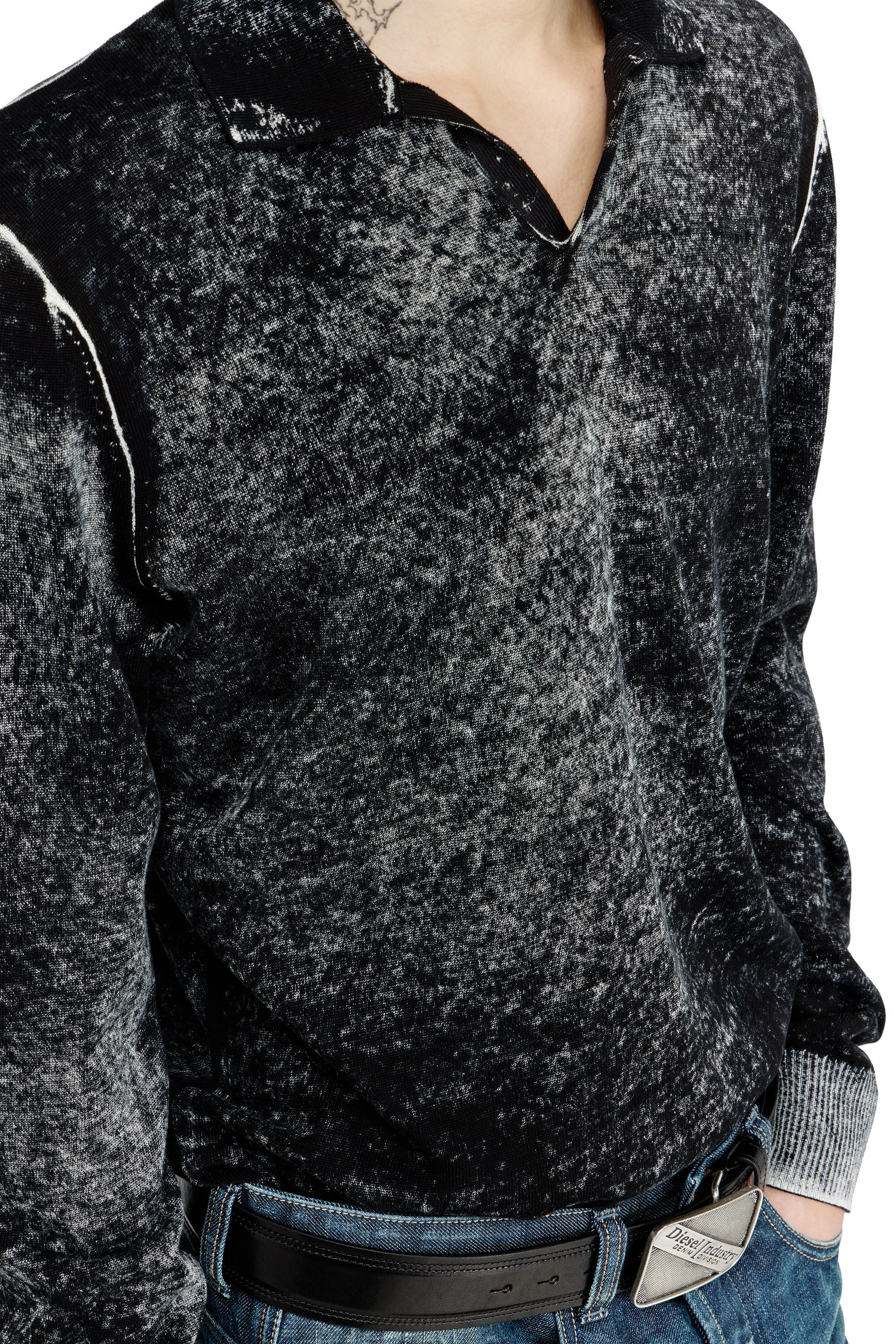Diesel - K-LAWRENCE, Man's Polo jumper with faded reverse print in Grey/Black - 5