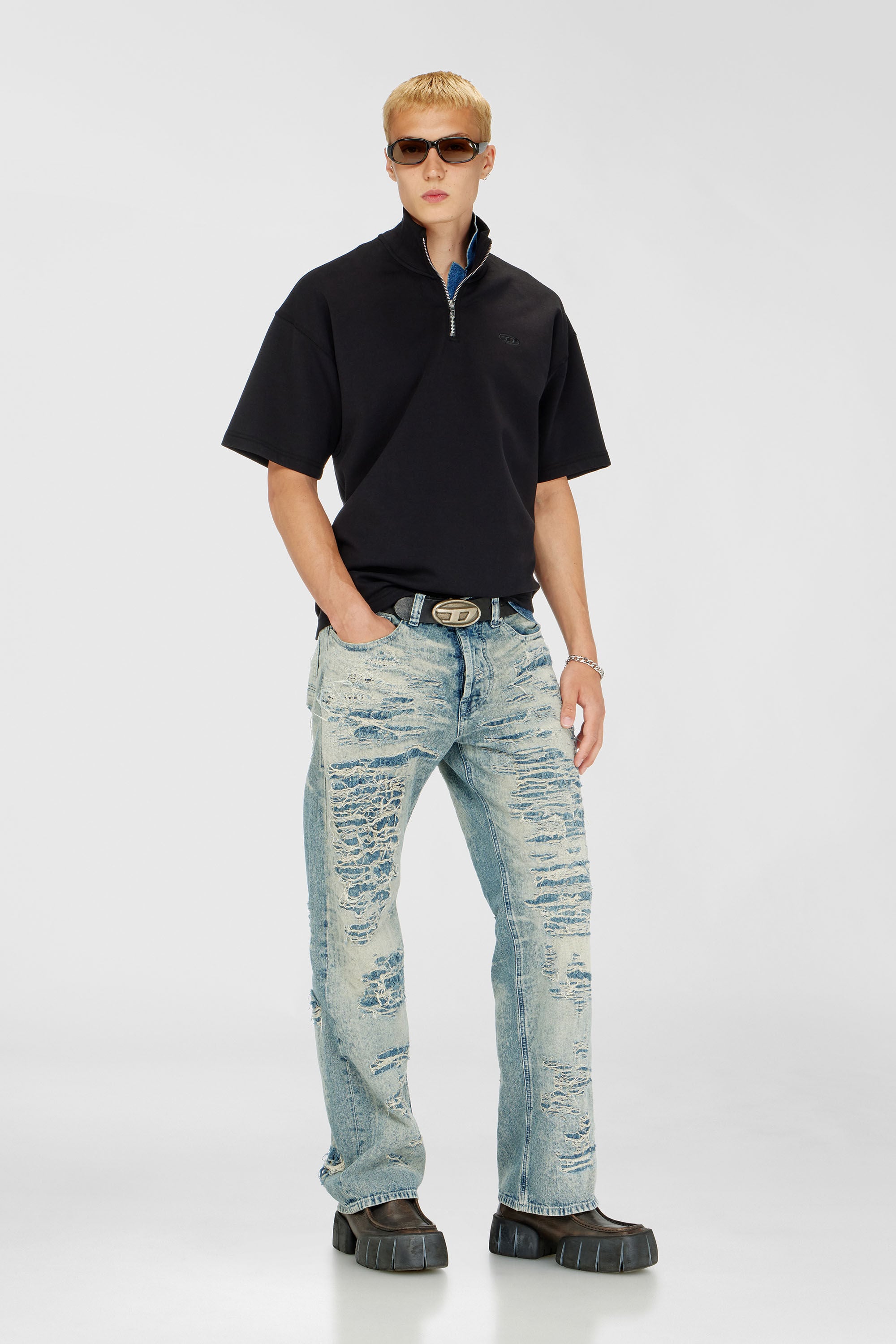 Diesel - S-CUBY, Man's Short-sleeve half-zip sweatshirt in light scuba in Black - 1