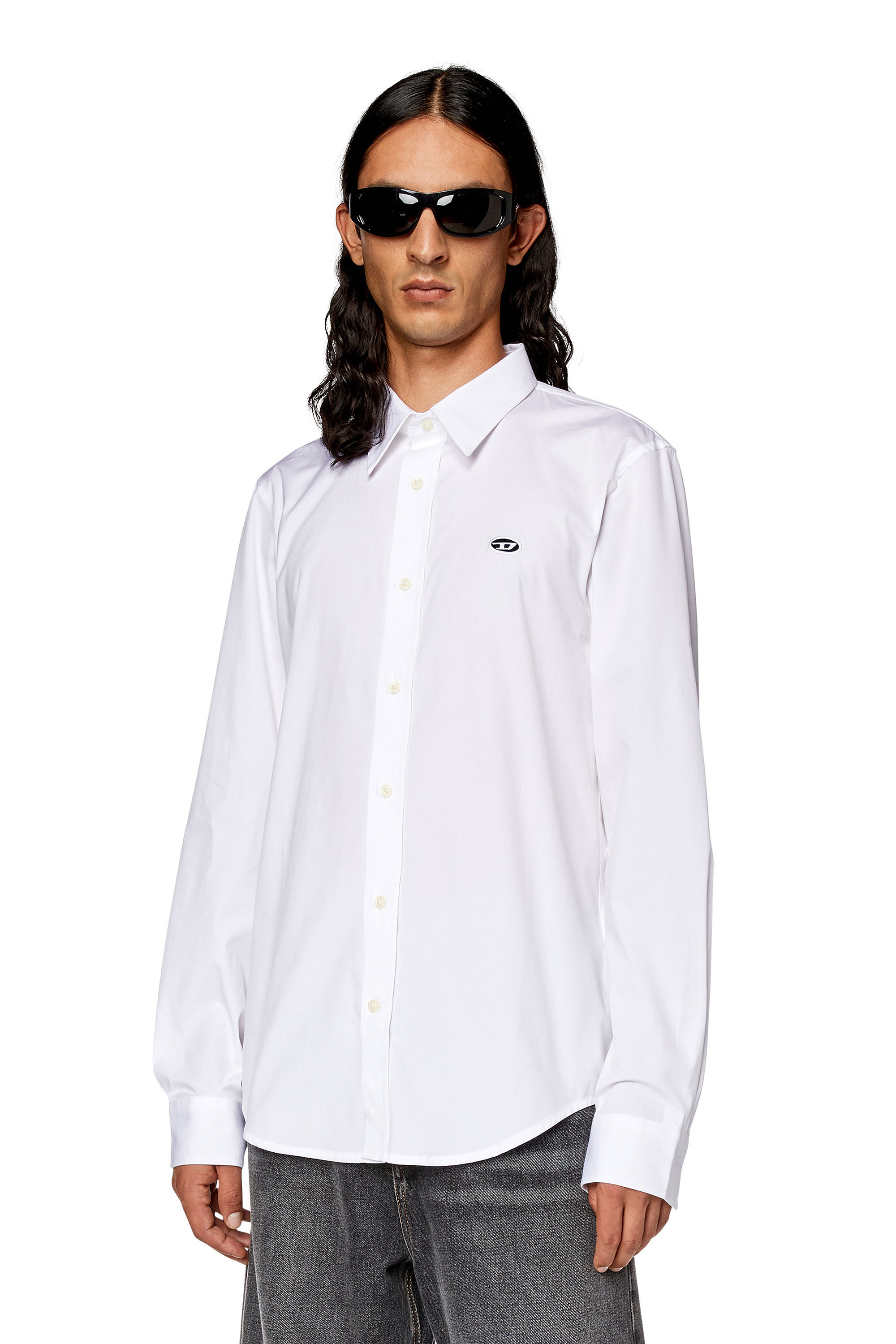 Diesel - S-BENNY-A, Male's Shirt with oval D patch in White - 3