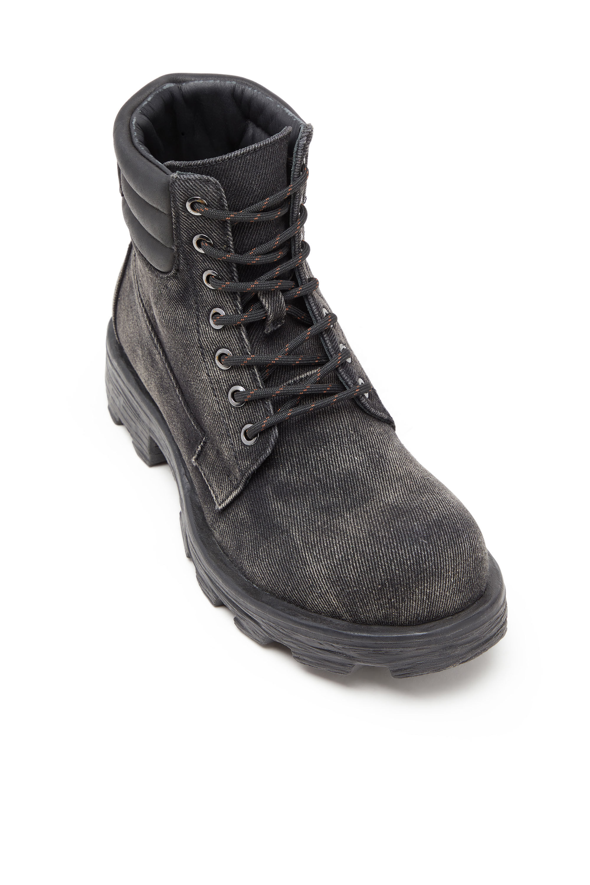Women's D-Hammer-Combat boots in denim and leather | Grey | Diesel