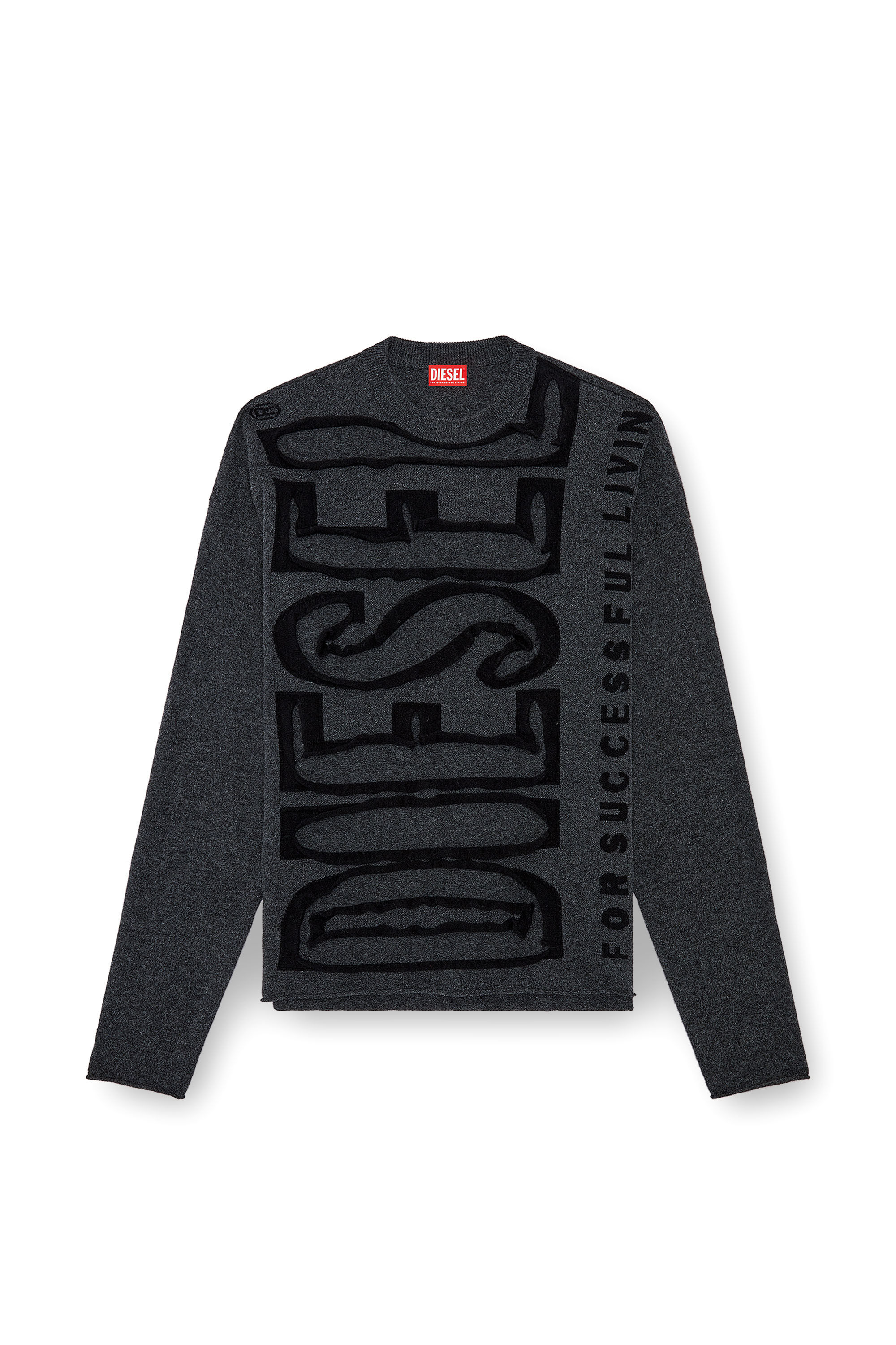 Diesel - K-FLOYD, Male's Wool jumper with peel-off Super Logo in Dark Grey - 2