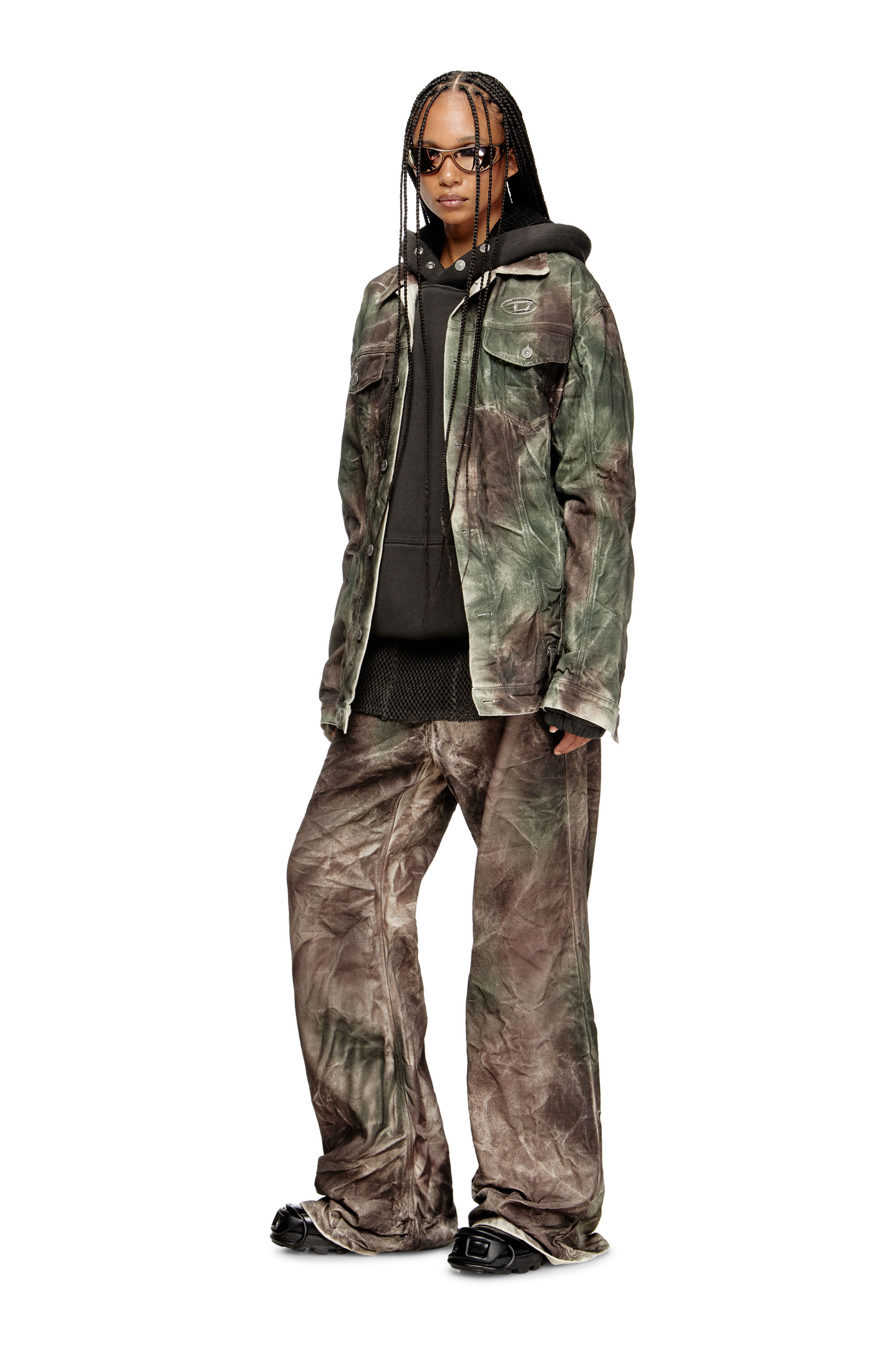 Women's Trucker jacket in crinkled camo canvas | Multicolor | Diesel