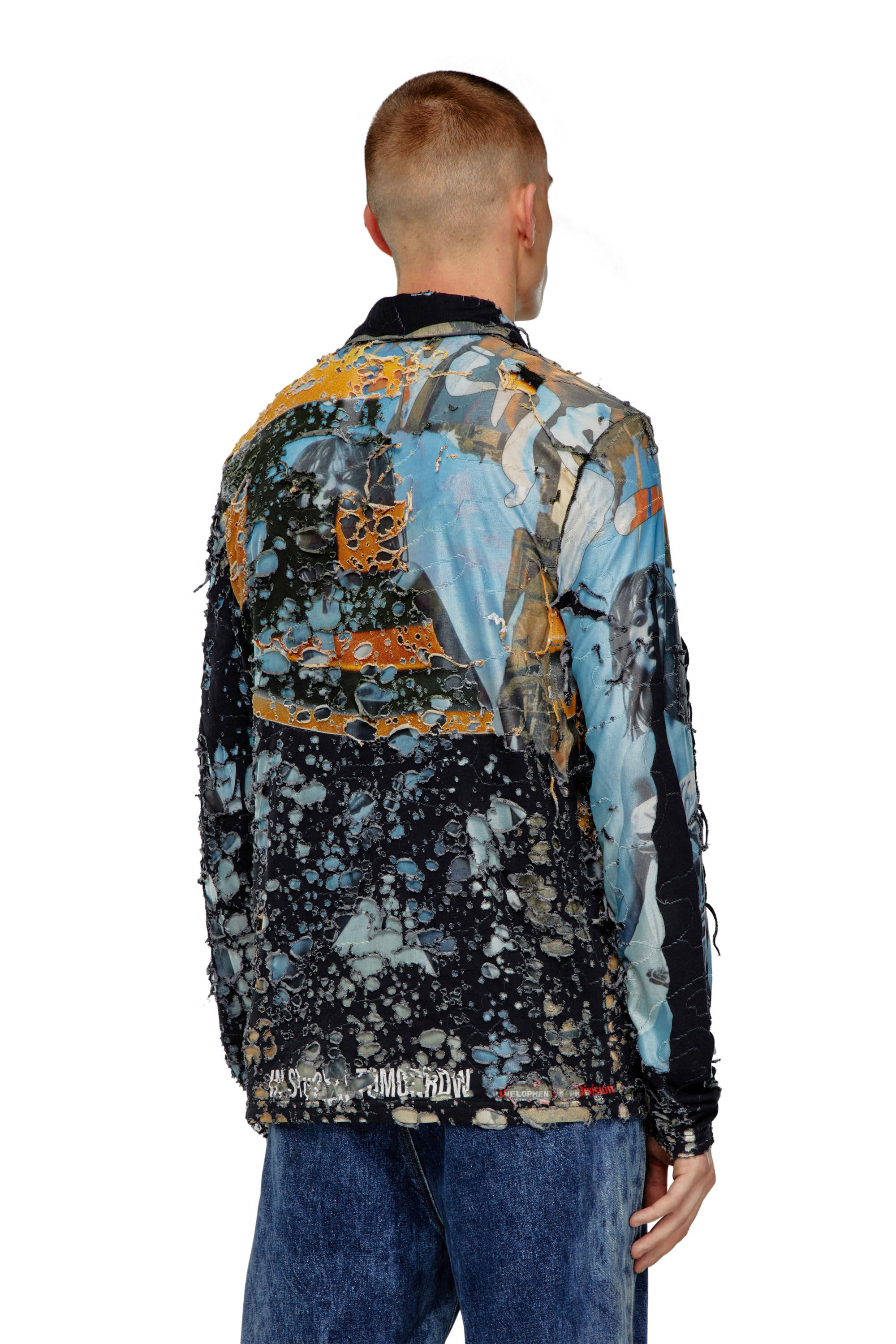 Diesel - S-CORN-PEEL, Male's Destroyed shirt with cinema prints in Orange/Black - 5