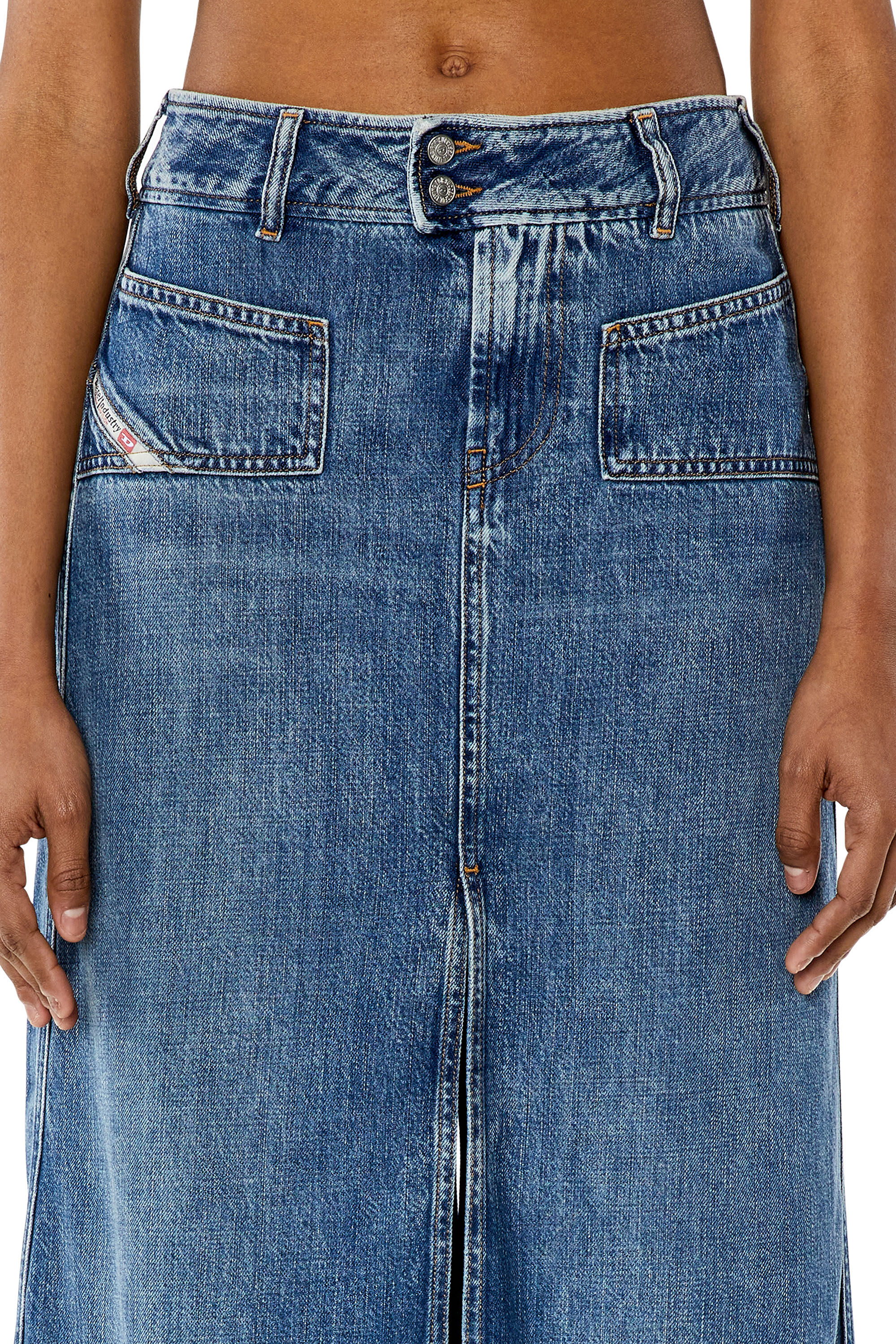 Diesel - DE-YINKA, Female's Denim midi skirt with slit in Medium Blue - 5