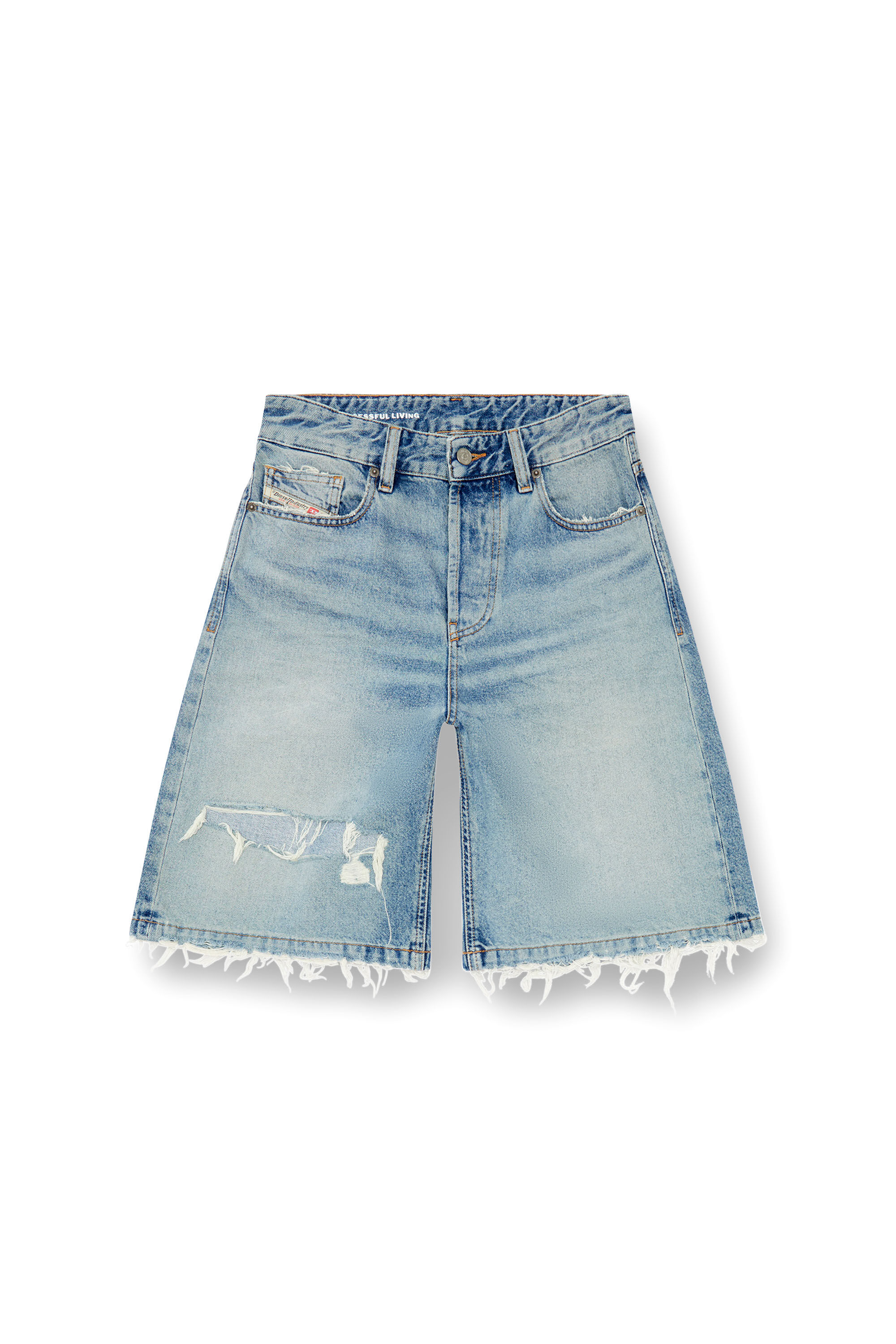 Women's Shorts in ripped and repaired denim | Blue | Diesel