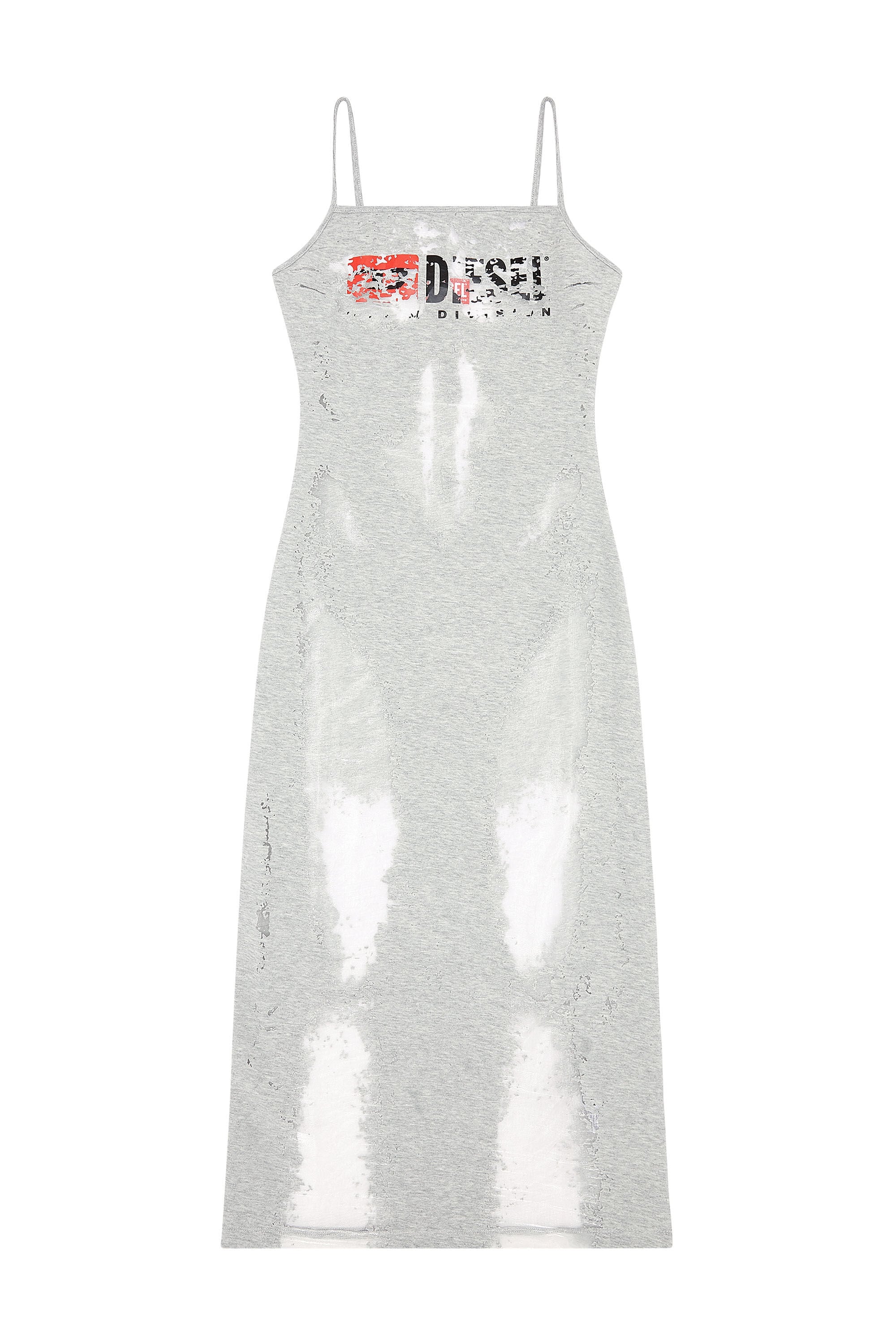レディースウェア melt the lady logo cross dress gray Women's Jersey dress with see-through effect | Grey | Diesel