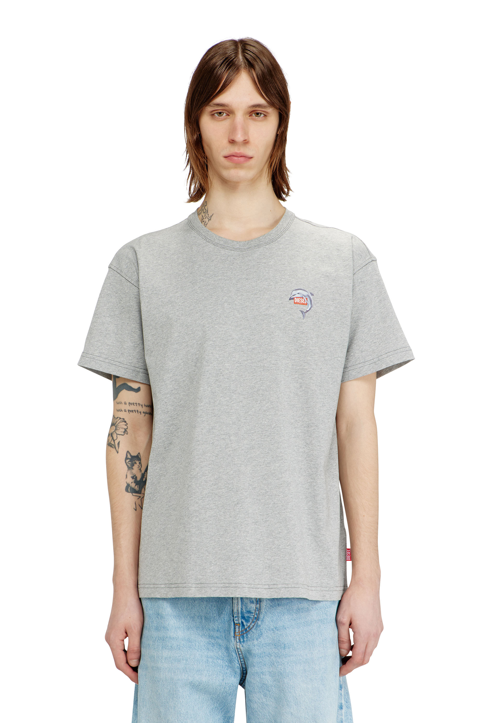 Diesel - T-NORM-DOLPHIN, Male's T-shirt with dolphin and logo print in Grey - 3
