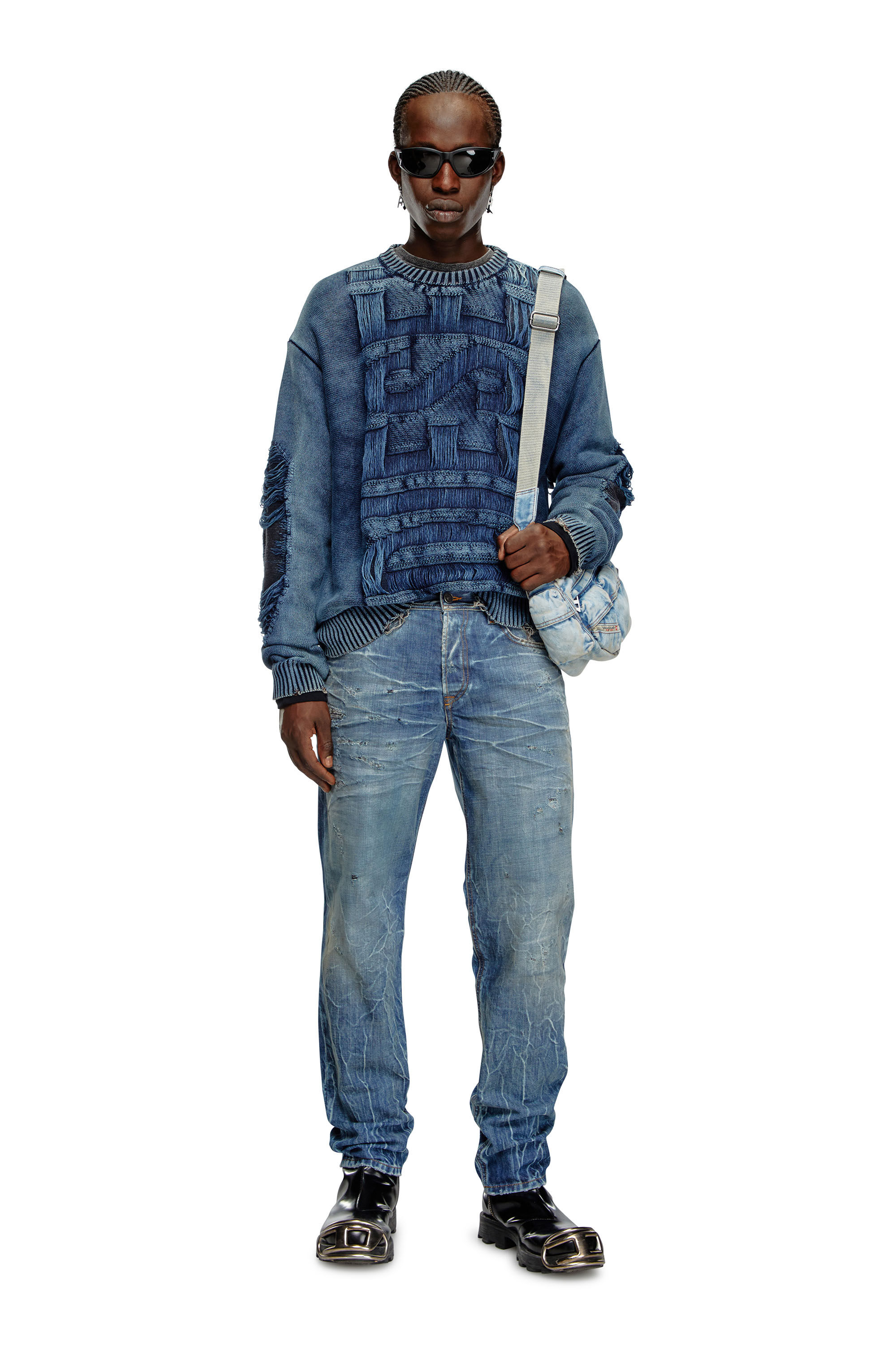 Diesel - K-ROTTISSIMO, Pull destroy avec logo à fil flottant Homme in Bleu - 1
