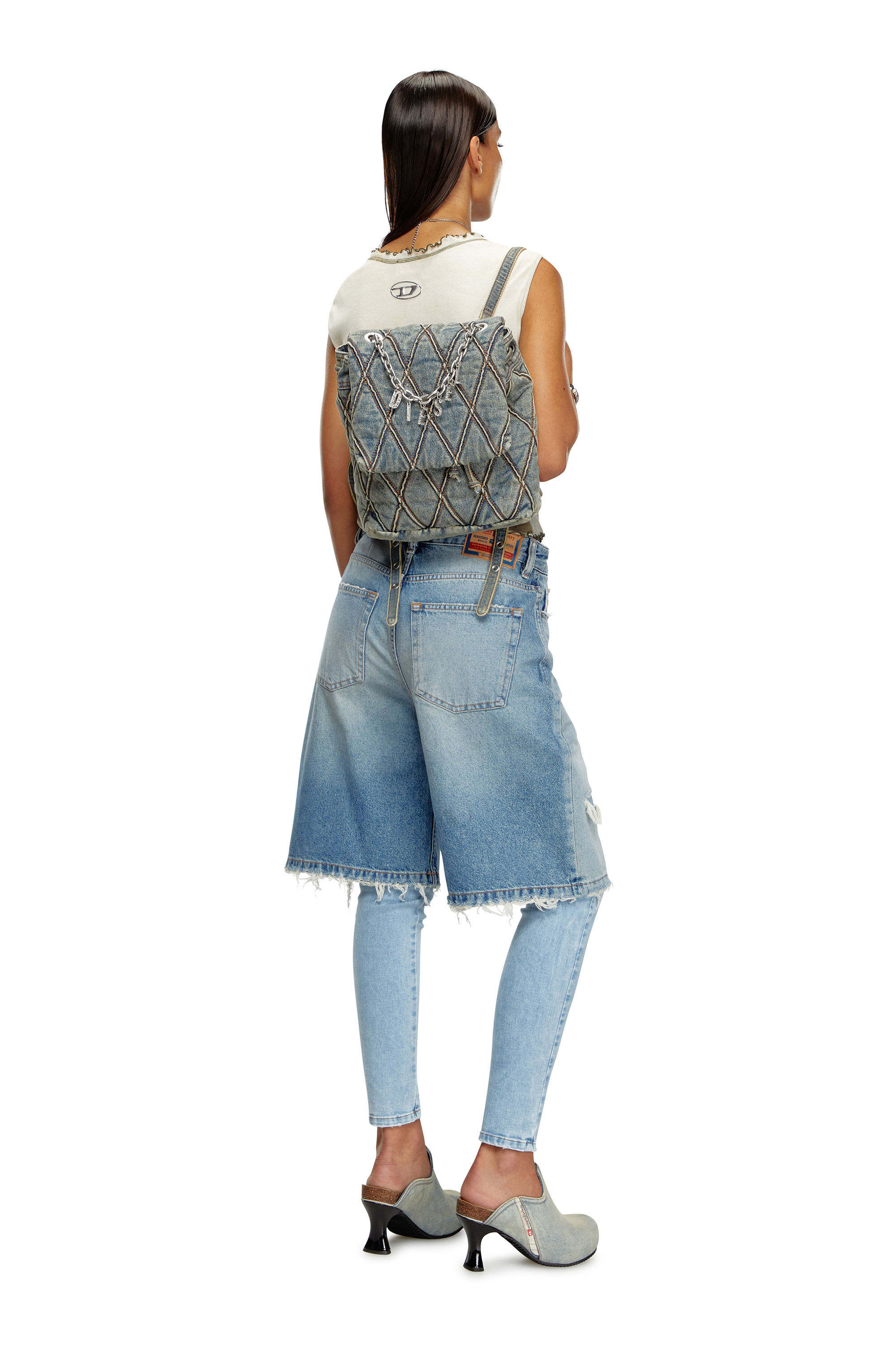 Diesel - CHARM-D BACKPACK S, Female's Charm-D S-Backpack in Argyle quilted denim in Blue - 7