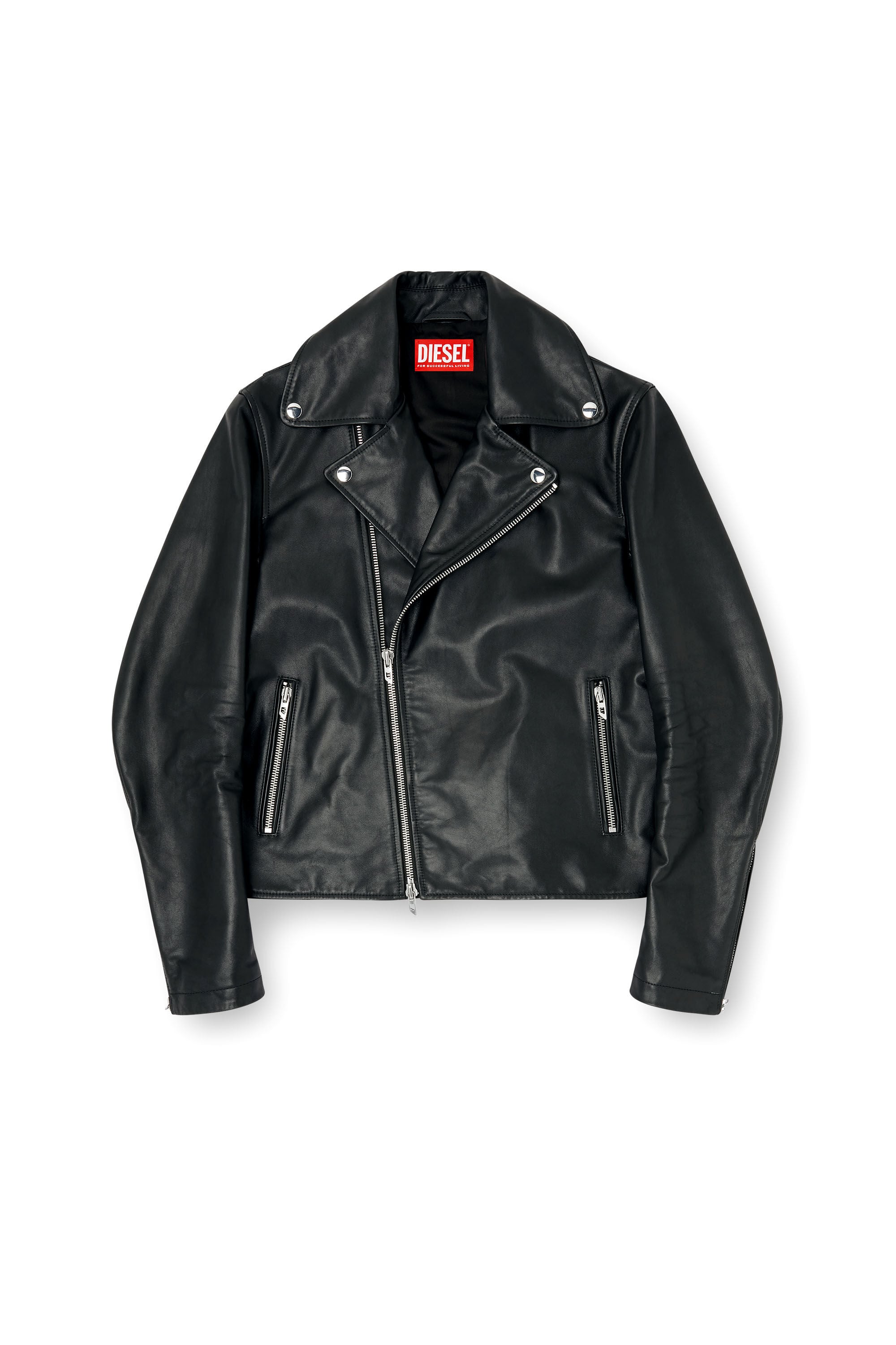 Men's Biker jacket in waxed leather | Black | Diesel US
