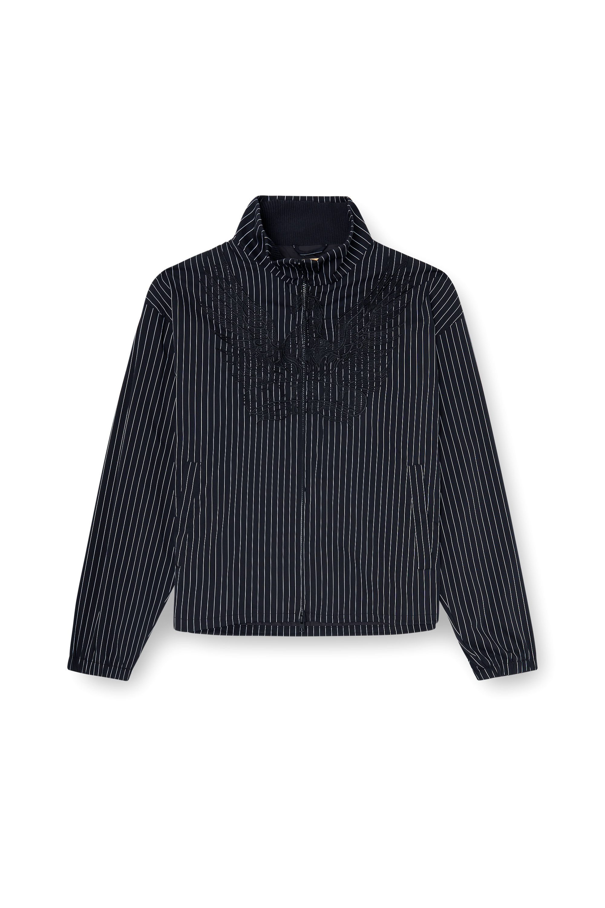 Men's Nylon pinstripe Jacket with Phoenix embroidery | Black