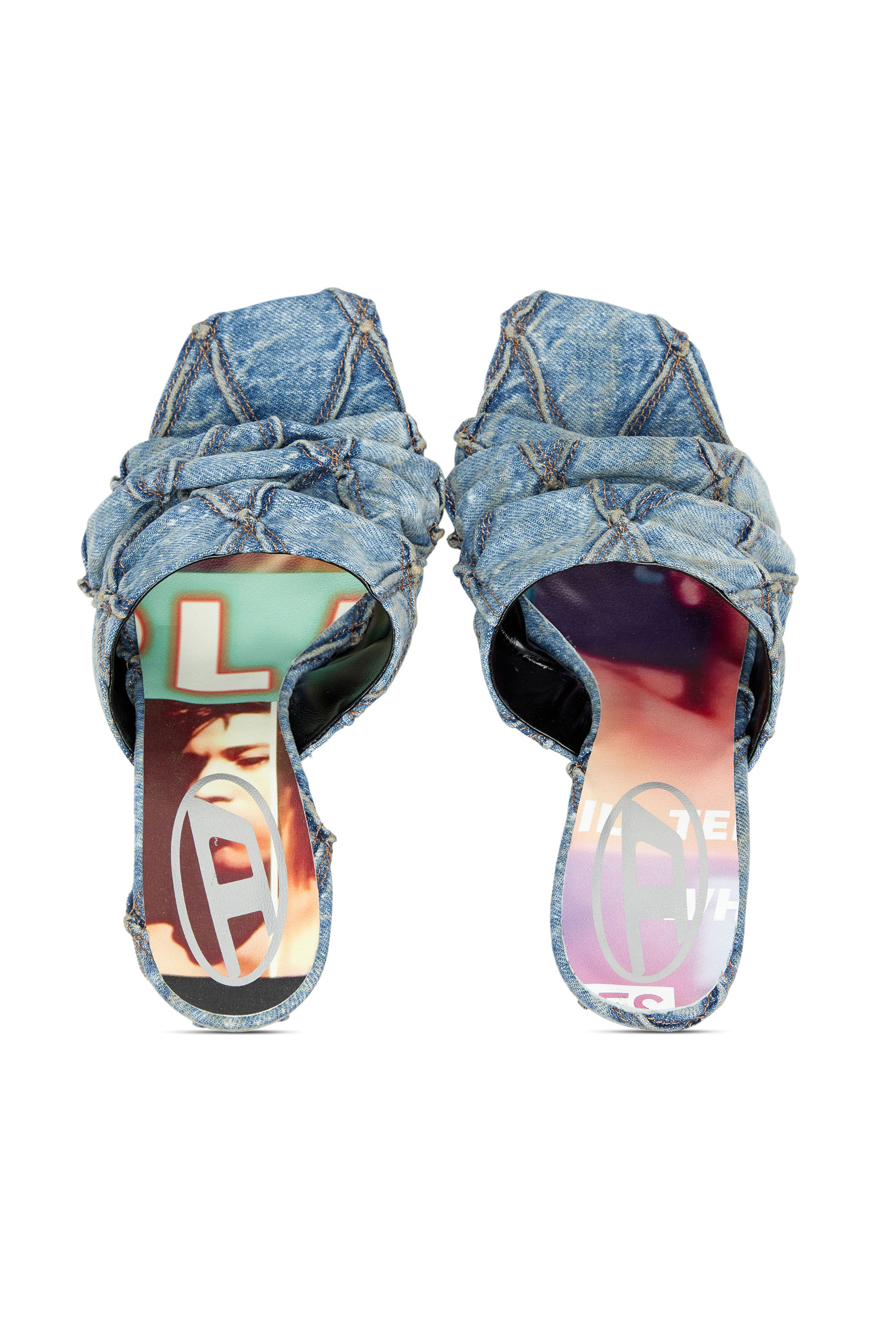 Diesel - D-SYDNEY SDL, D-Sydney-Sandales mules avec bande en denim matelassée Femme in Bleu - 5