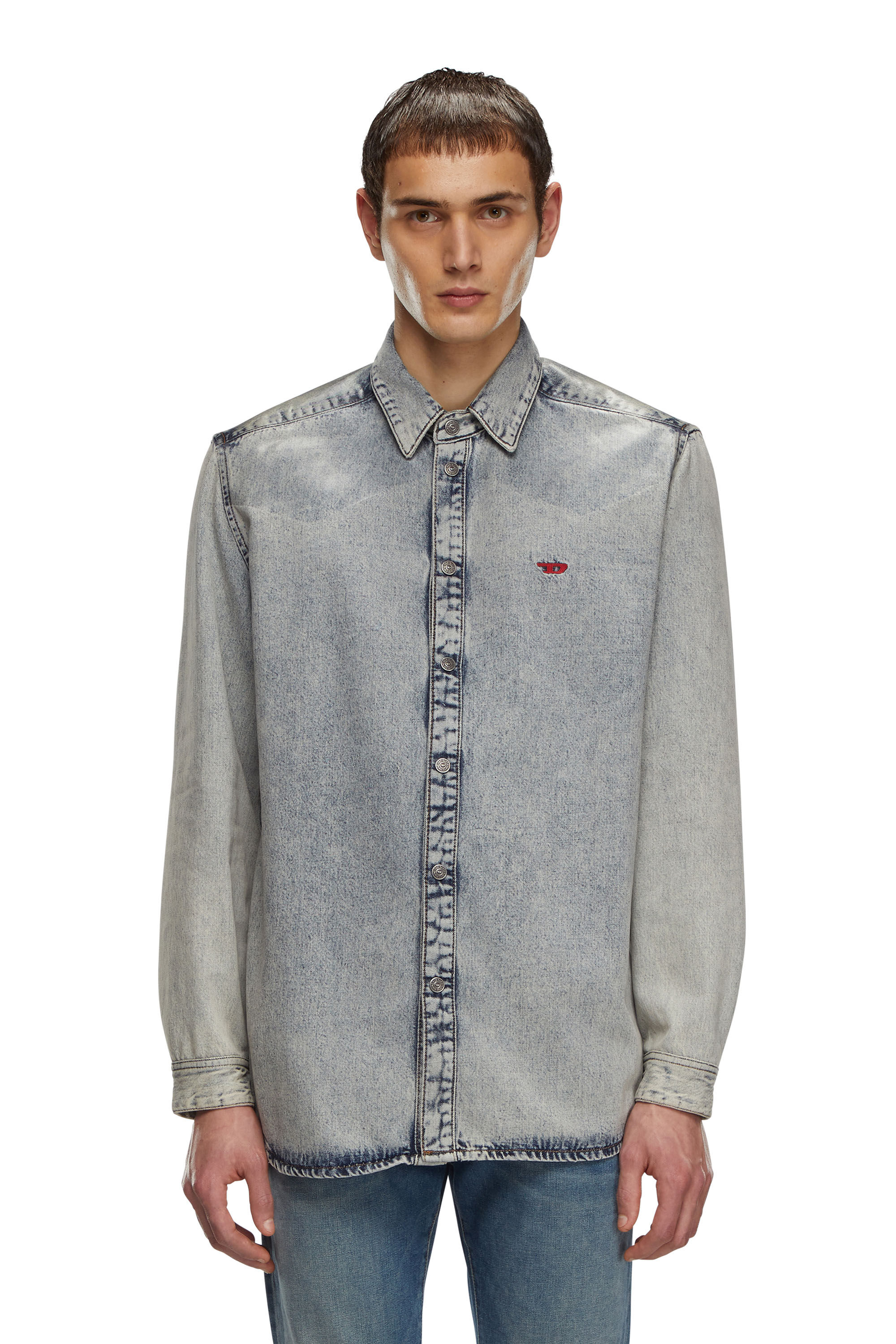Diesel - D-SIMPLY-S2, Male's Stretch denim shirt with coated yoke in Medium Blue - 1