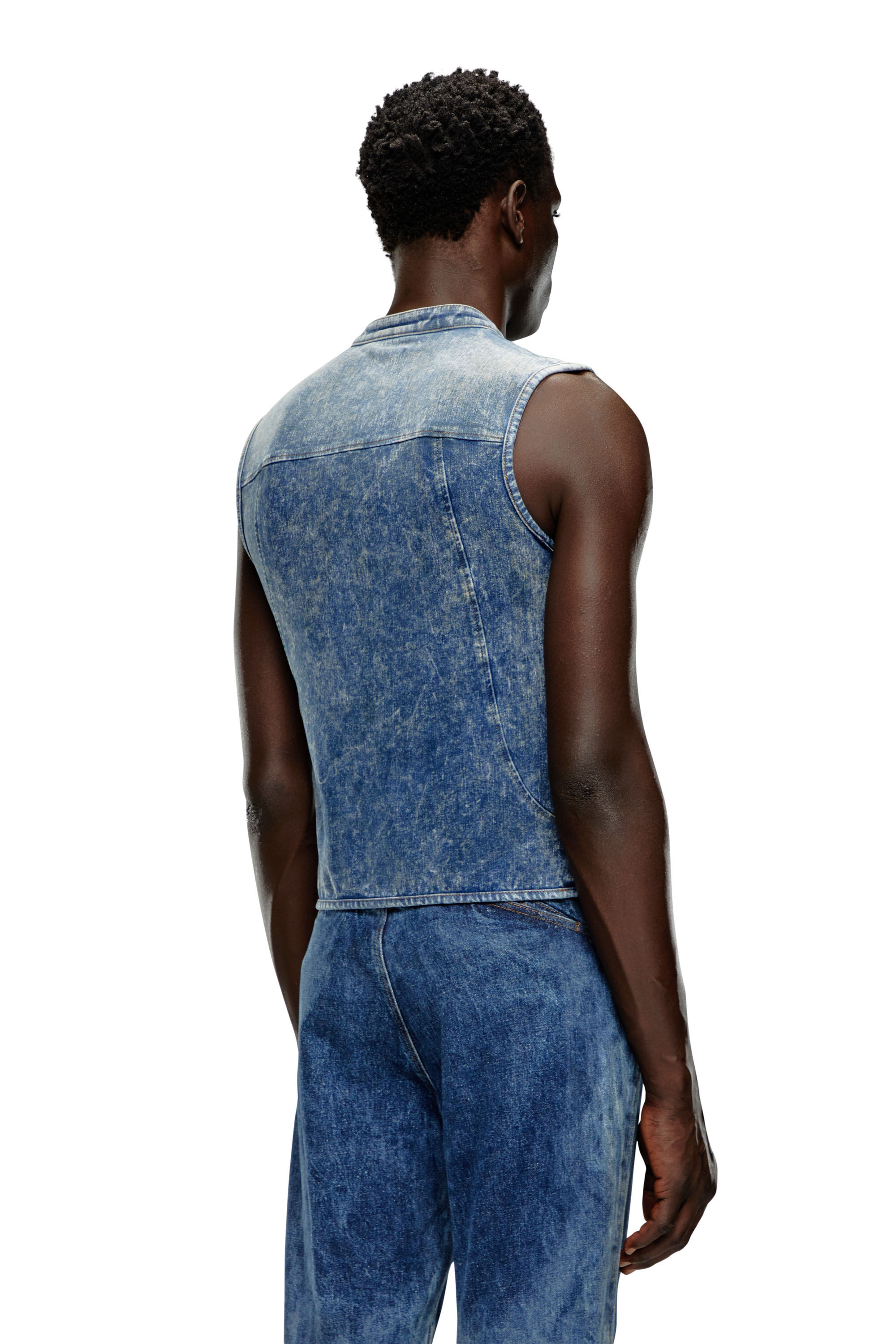 Diesel - D-NATA-FSE, Top en denim sans manches avec détails biker Homme in Bleu - 5