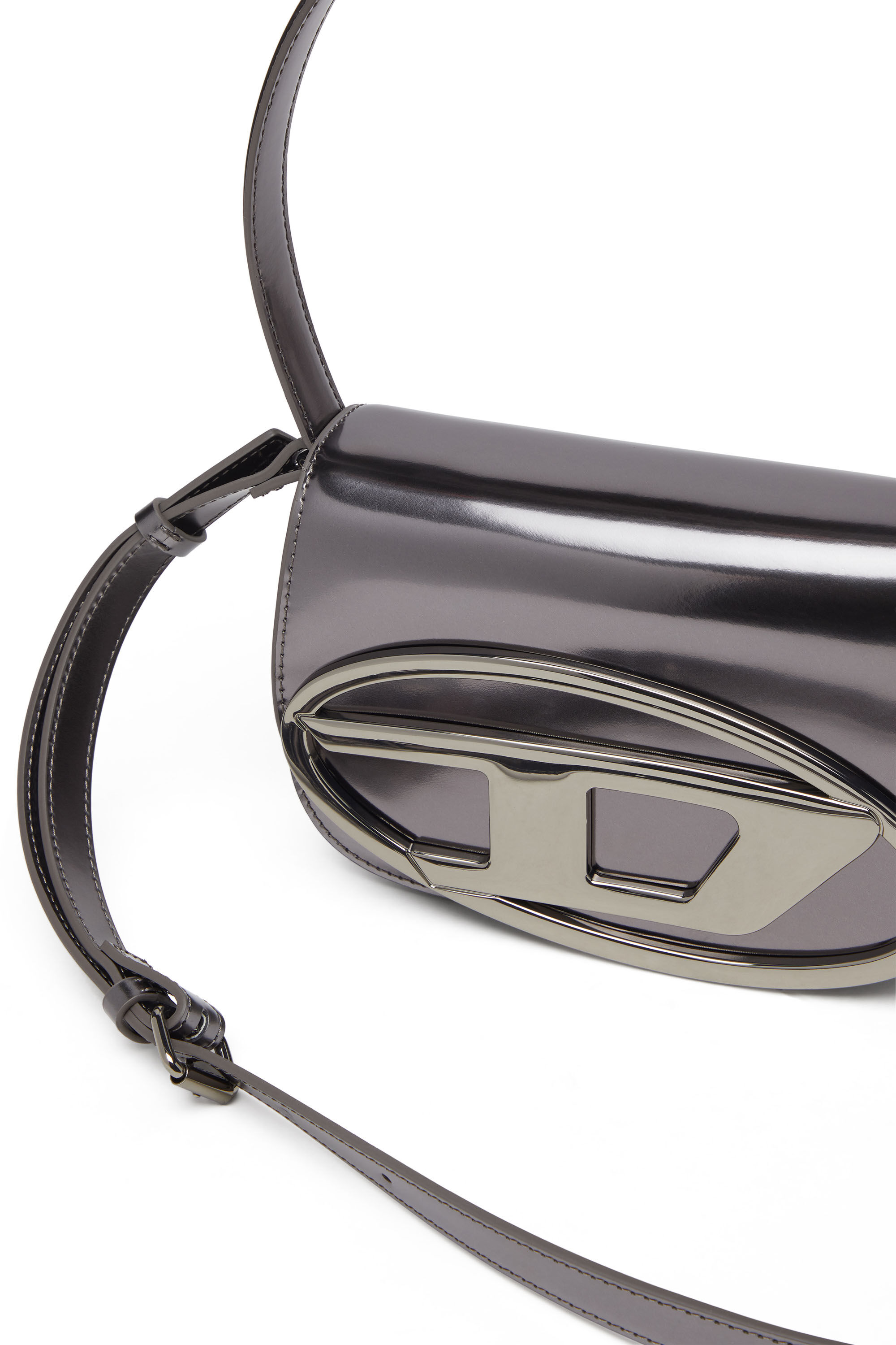 Diesel - 1DR, 1DR-Sac iconique à bandoulière en cuir effet miroir Femme in Gris - 5