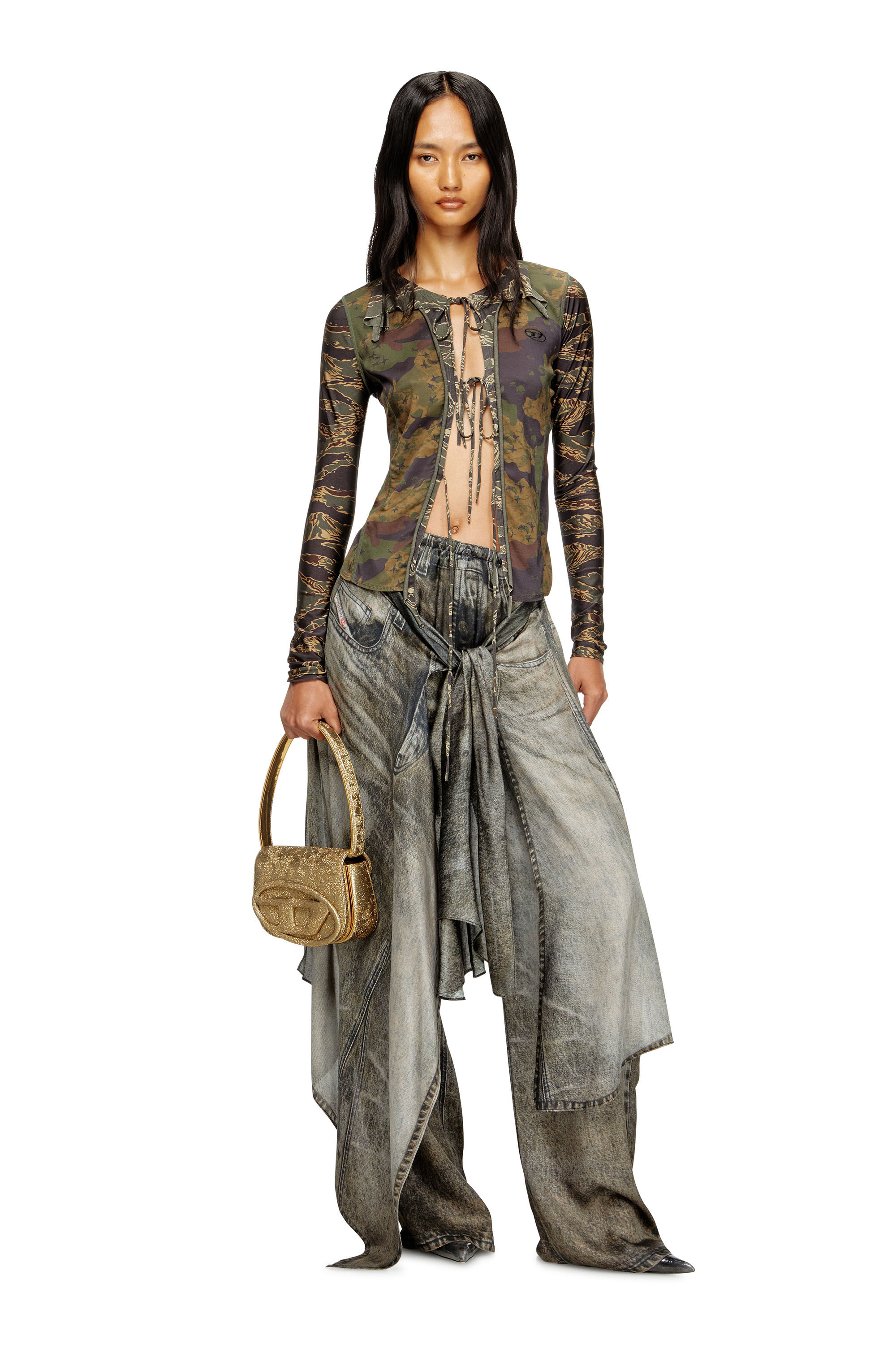 Diesel - 1DR, Female's 1DR-Iconic 1DR bag in glitter-camo Lurex in Gold - 6