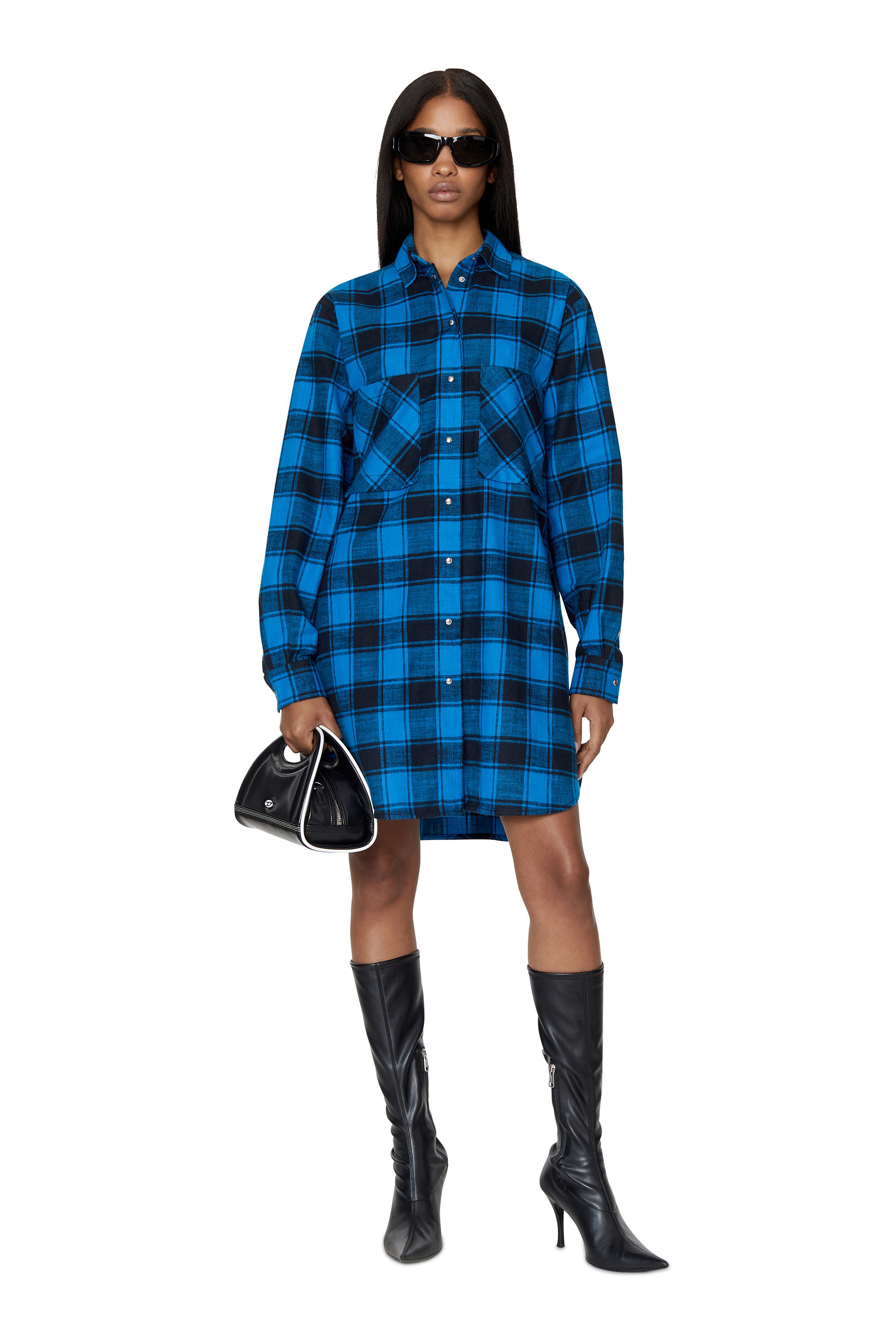 D-SUPER-I Woman: Shirt dress in check flannel | Diesel