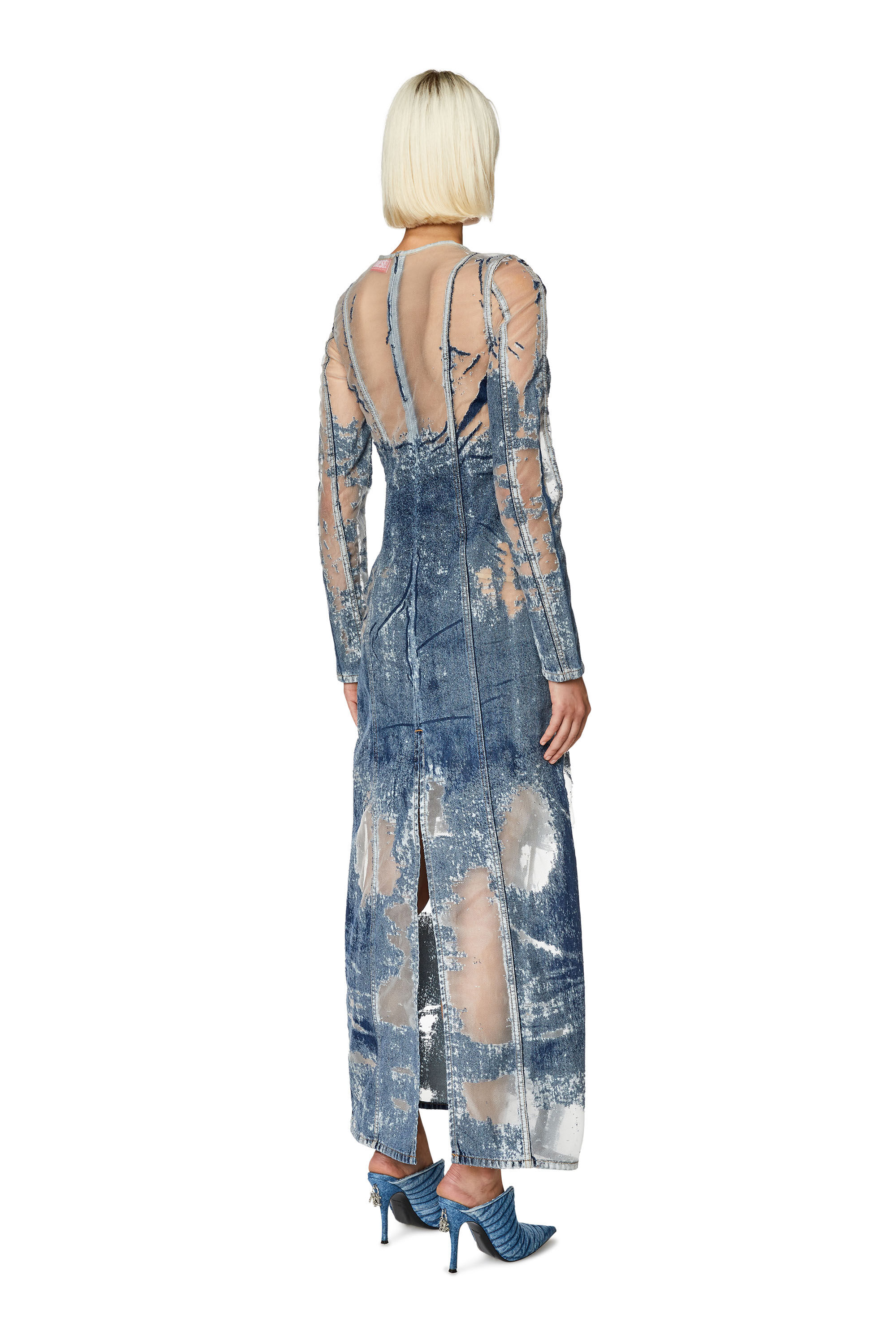 Diesel - DE-NICOLO-FSD, Robe longue en denim avec effet dévoré Femme in Bleu - 3