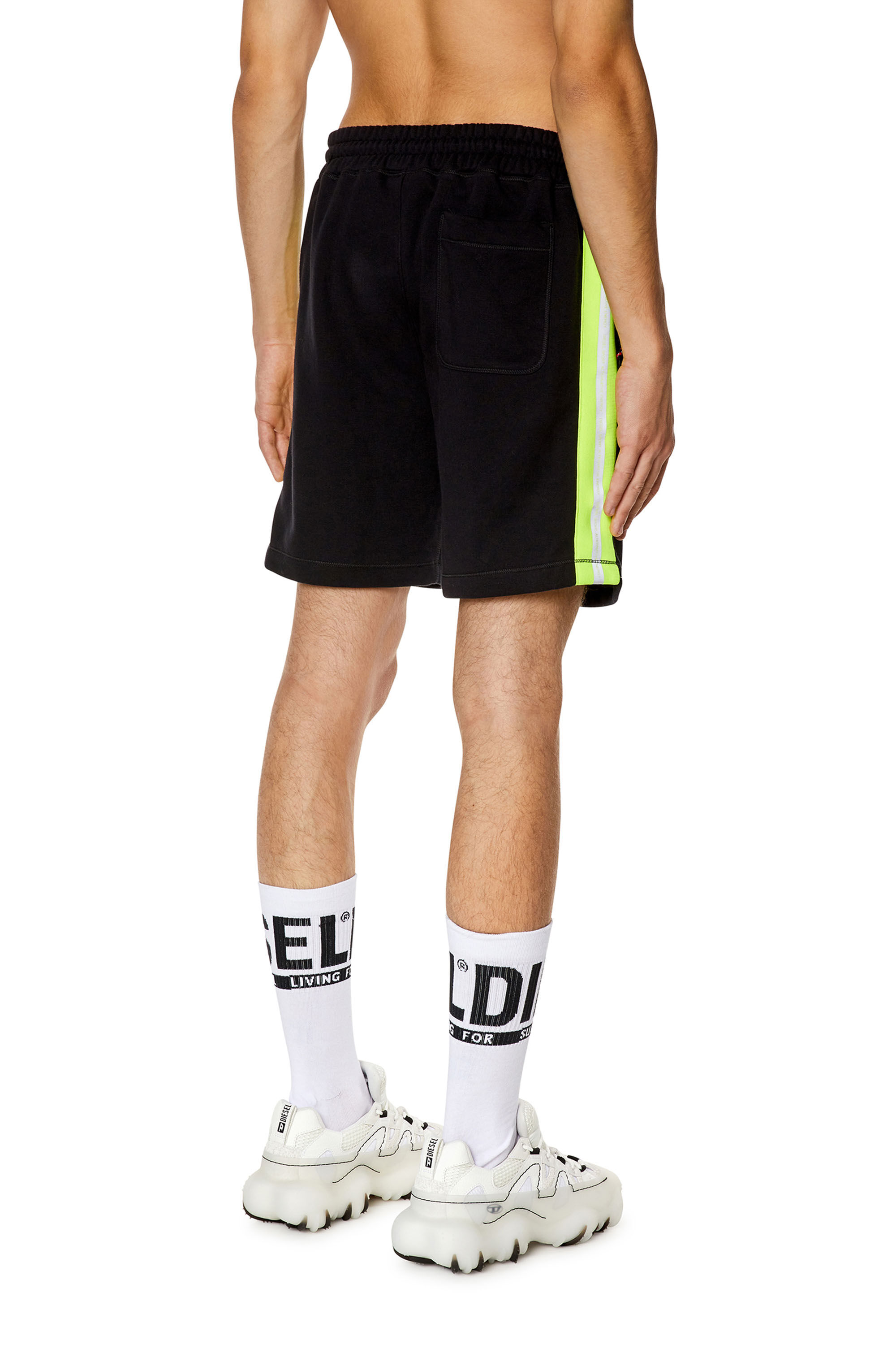 Diesel - AMSB-CLIFFORD-HT09, Male's Sweat shorts with reflective logo bands in Black/Yellow - 4