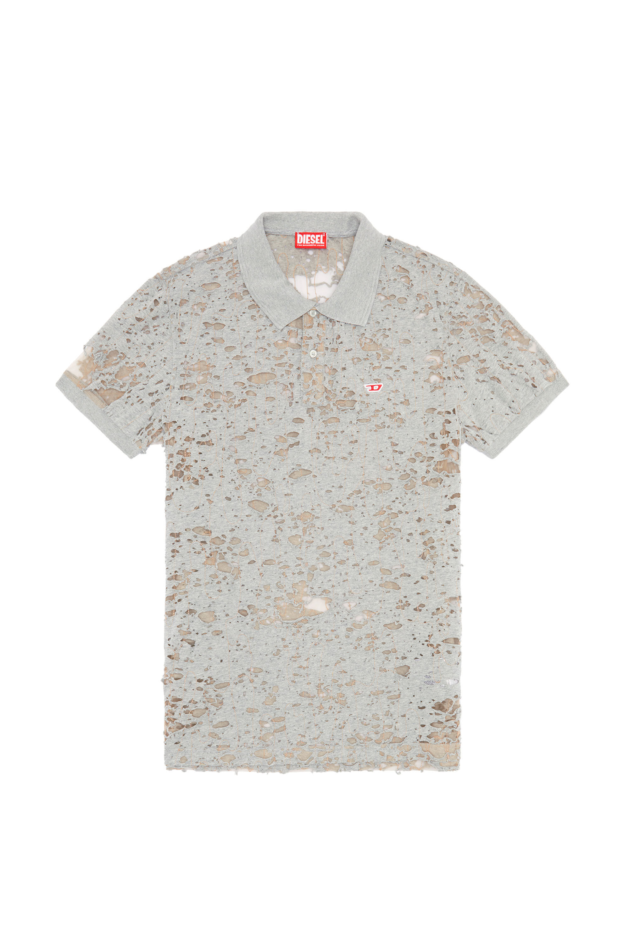 Diesel - T-SMITH-DEVOR, Male's Tulle polo shirt with destroyed jersey in Light Grey - 2