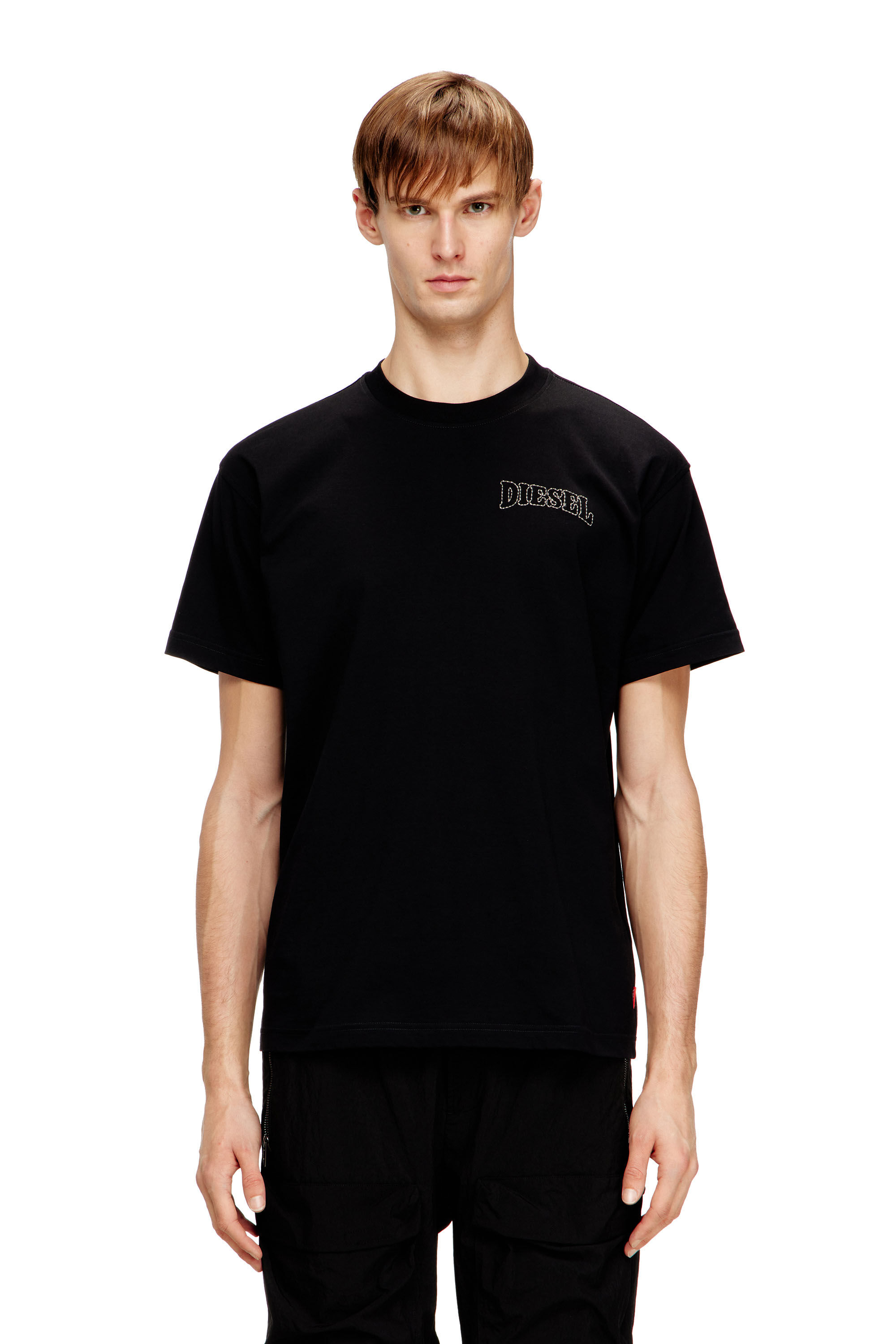 Men s Regular Cotton T shirt With Diesel Embroidery Black Diesel US Men s Regular Cotton T shirt With Diesel Embroidery Black Diesel US
