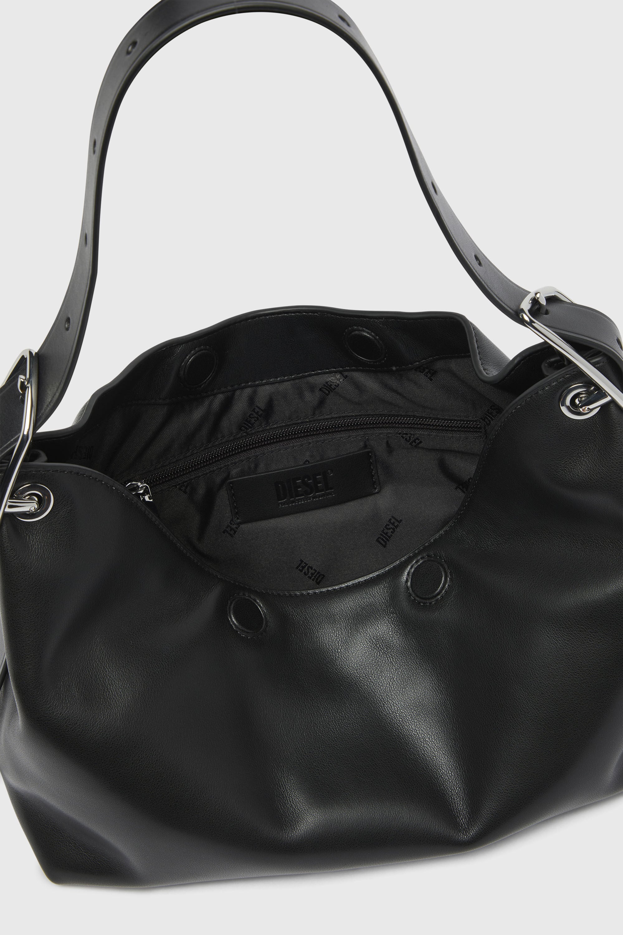 Diesel - D-LINE HOBO S, D-Line-Bolso de hombro en cuero Mujer in Negro - 6
