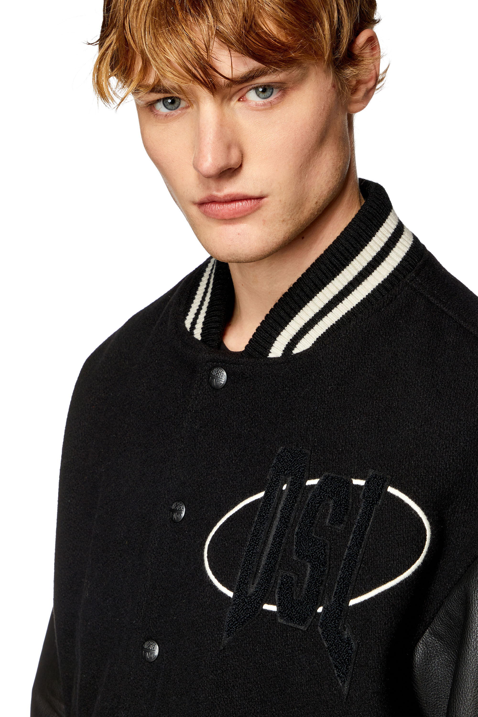 Diesel - L-FRANZ-PATCH, Male's Varsity bomber jacket in wool and leather in Black - 4