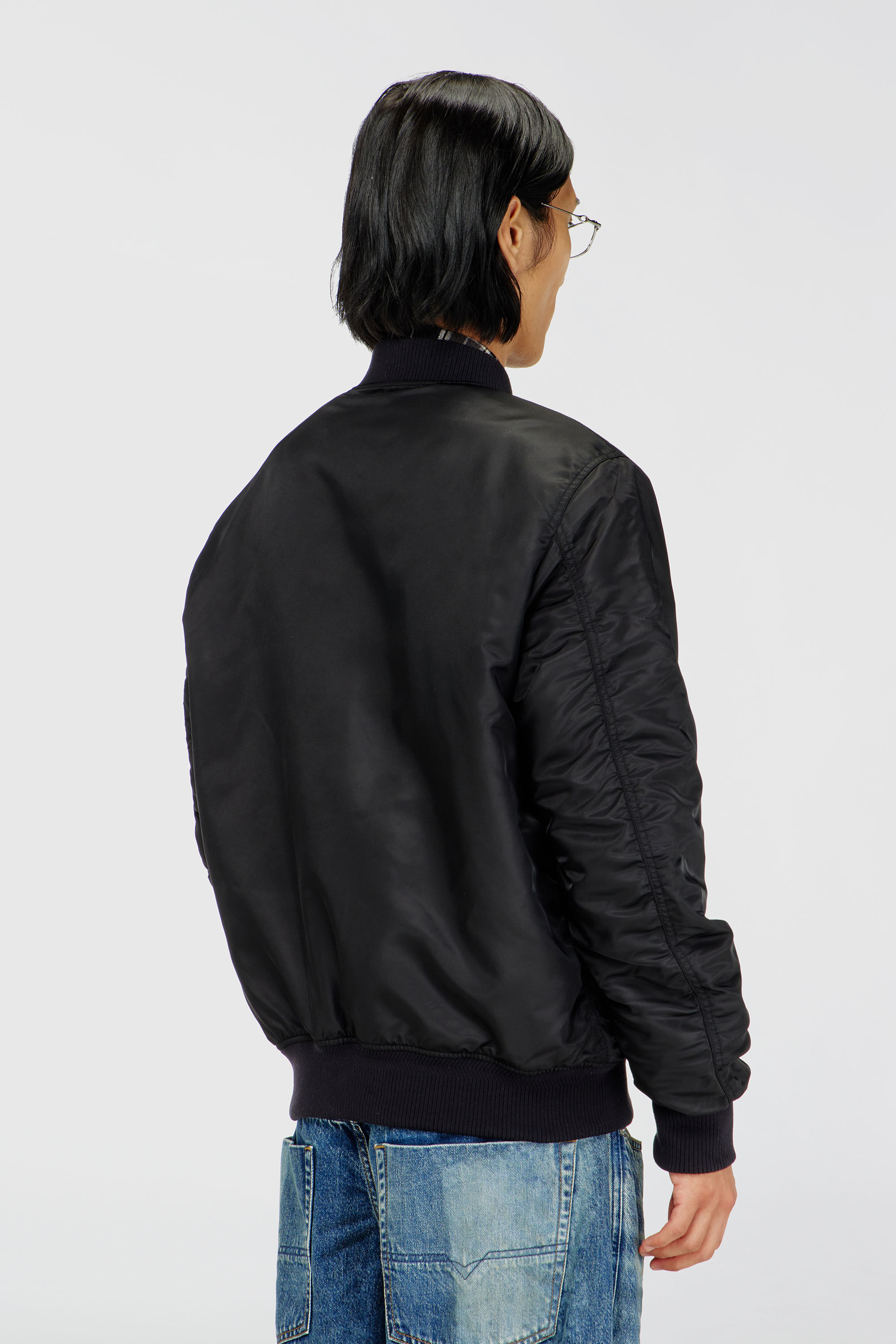 Diesel - J-ROSS-T92, Male's Nylon bomber jacket with ribbed trims in Black - 5
