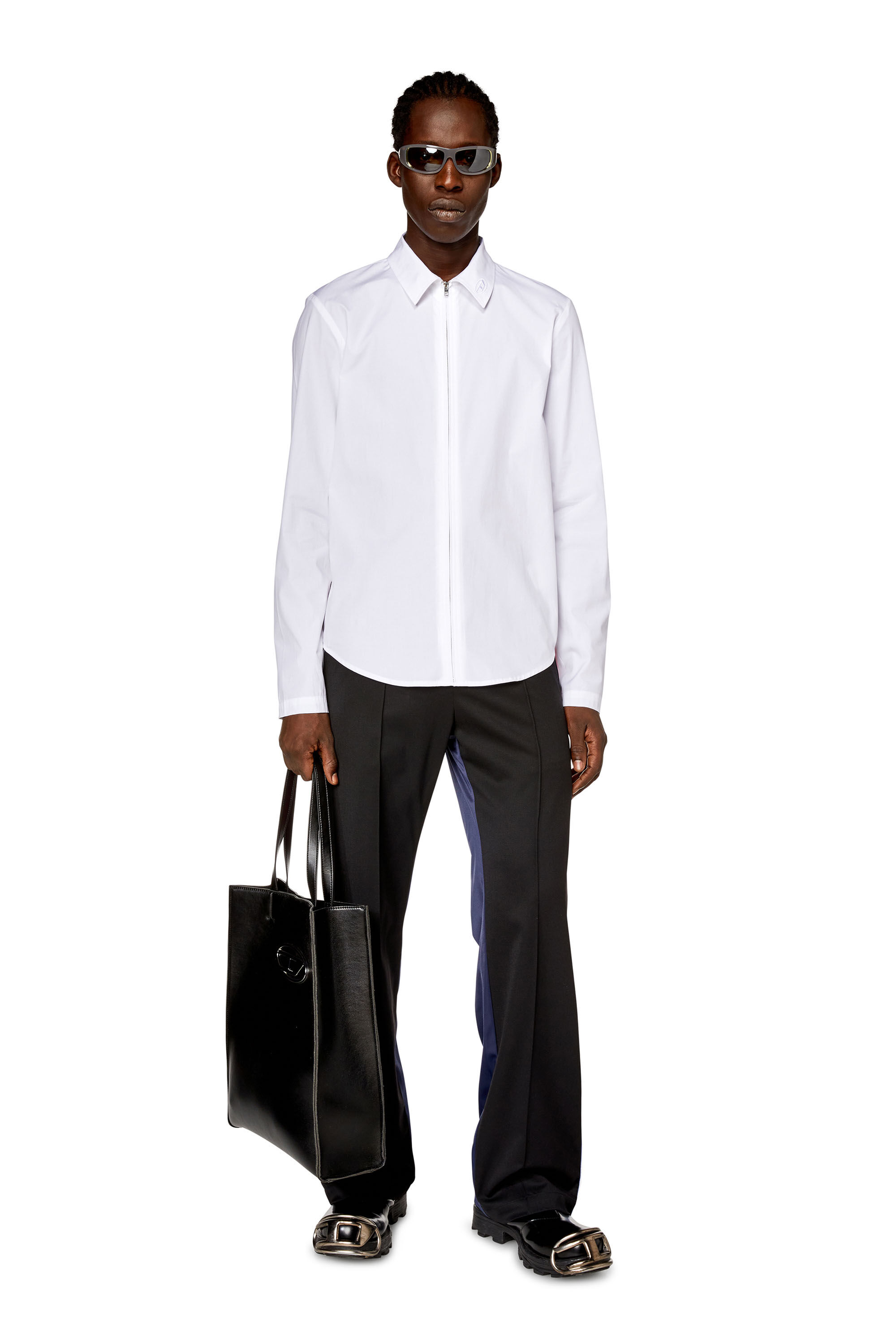 Diesel - S-STUCK, Man's Logo-embroidered zip shirt in White - 1