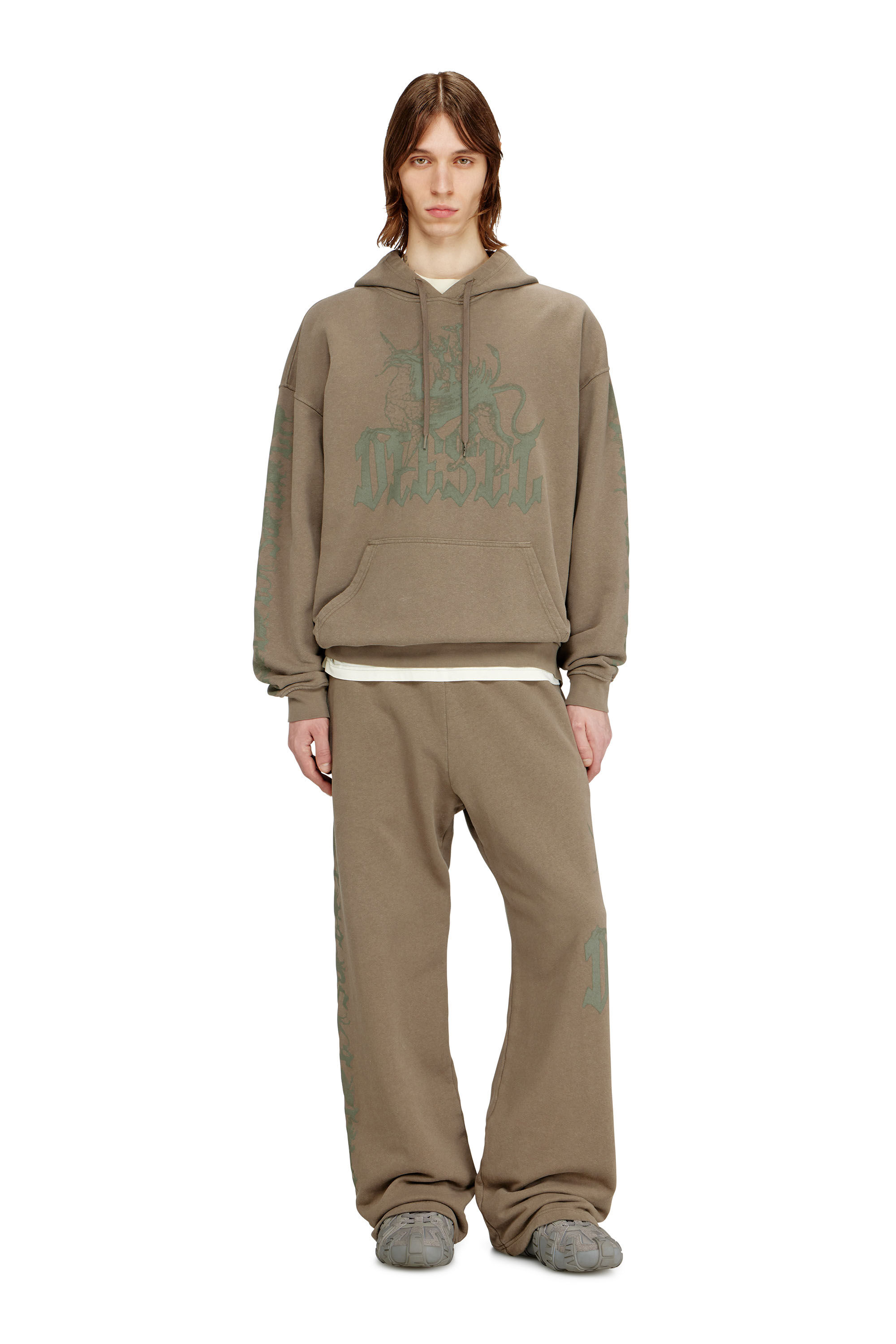 Men's Treated hoodie with griffin print | Brown | Diesel US