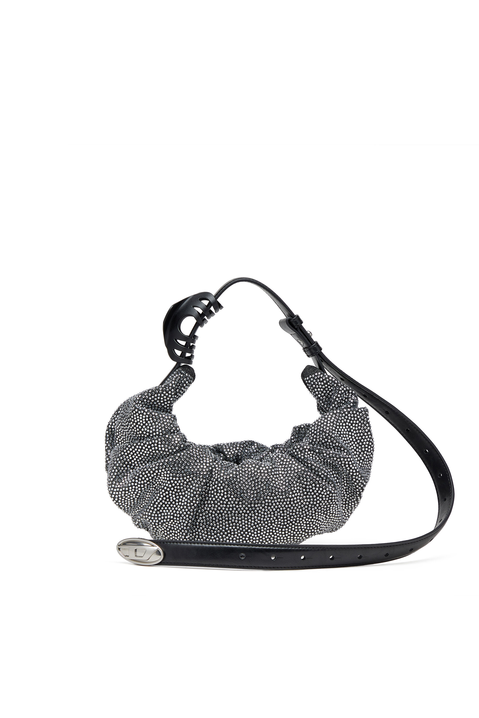 Women's Grab-D S-Small scrunched hobo bag in crystal denim | Black