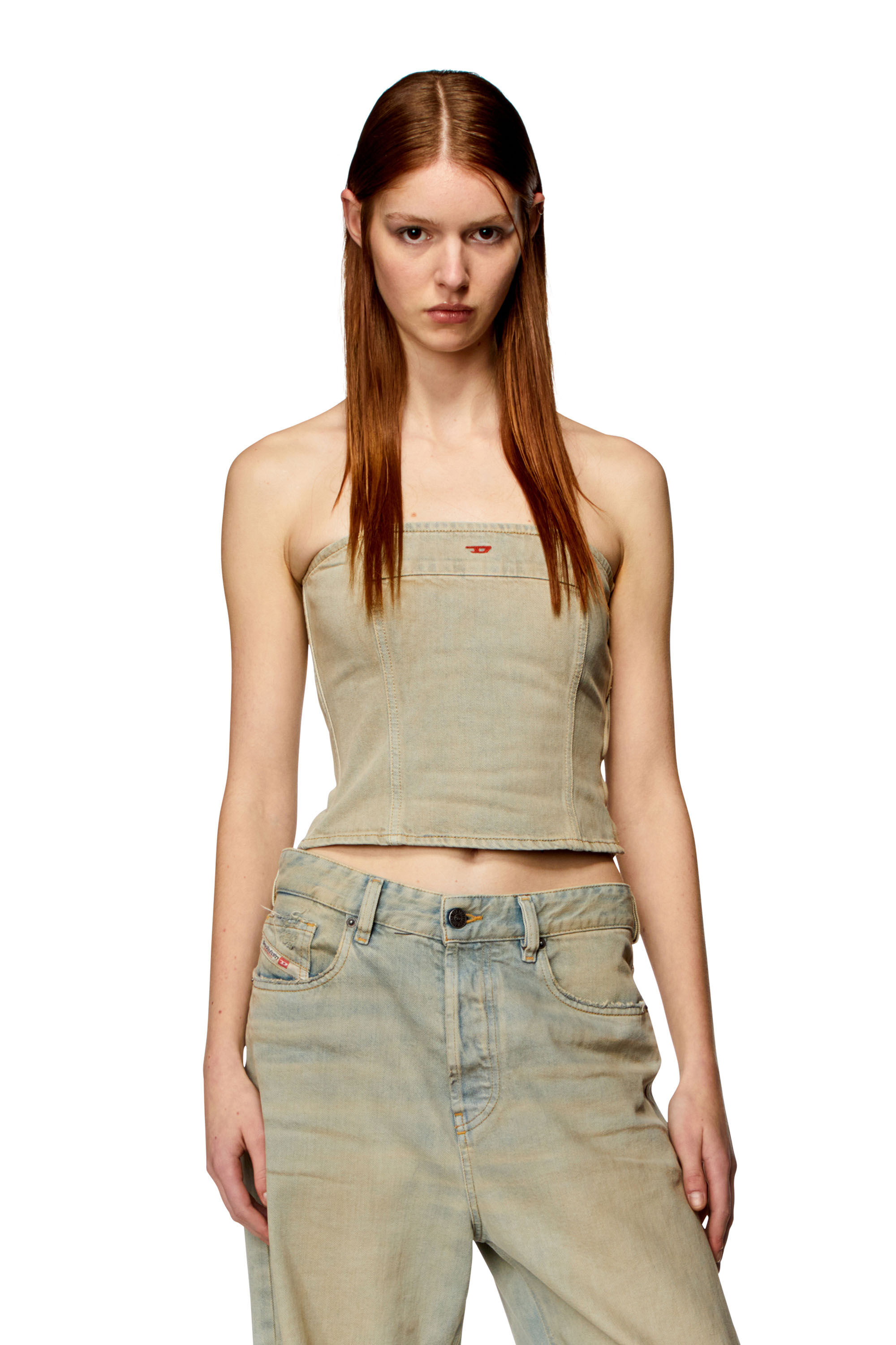 Diesel - DE-VILLE, Top bandeau en denim vieilli Femme in Beige - 3