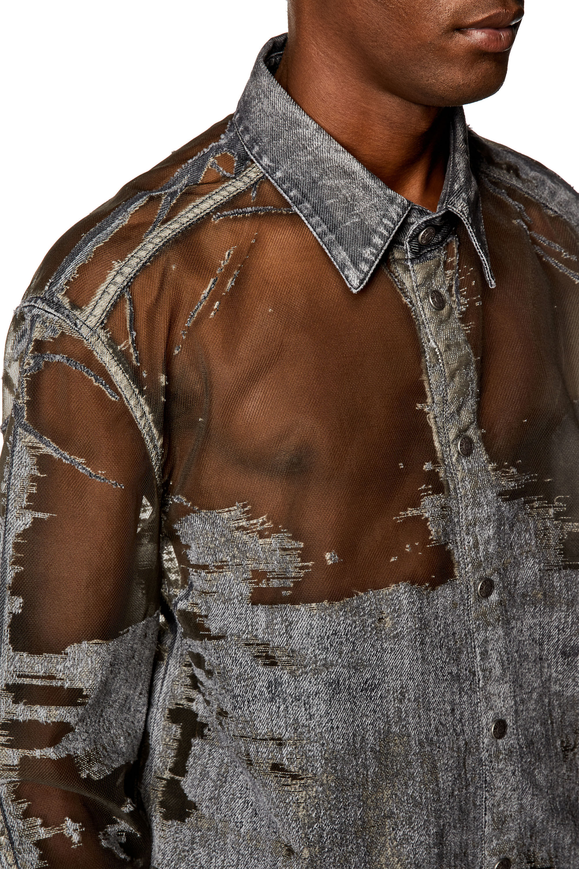 Diesel - D-SIMPLY-OVER-FSD, Man's Denim shirt with devor&eacute; in Dark grey - 4