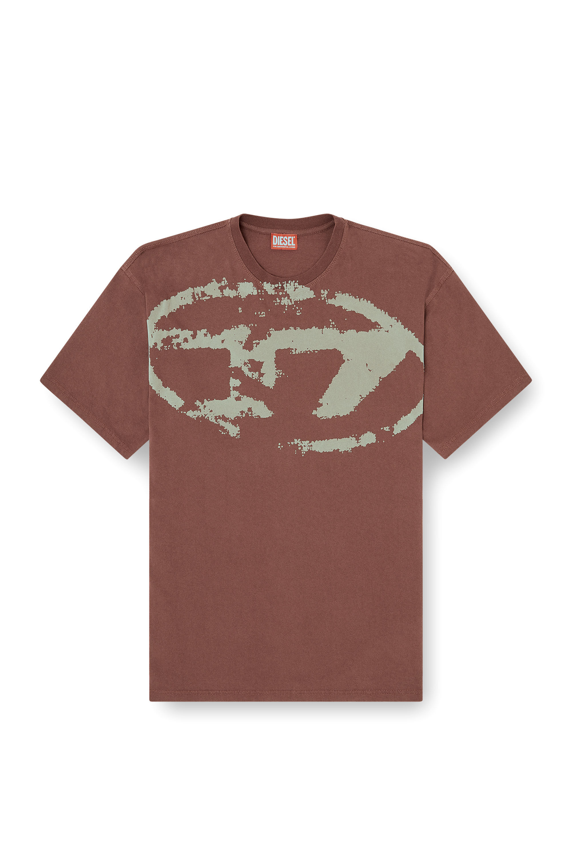 Men's T-shirt with distressed flocked logo | Brown | Diesel