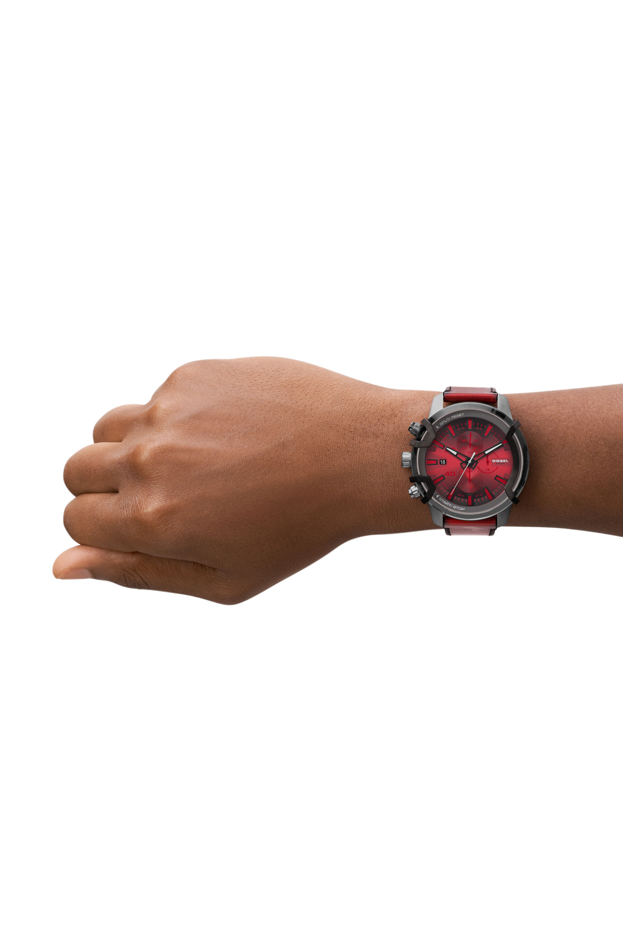 Diesel - DZ4594, Man's Griffed chronograph red Leather watch in Red - 4
