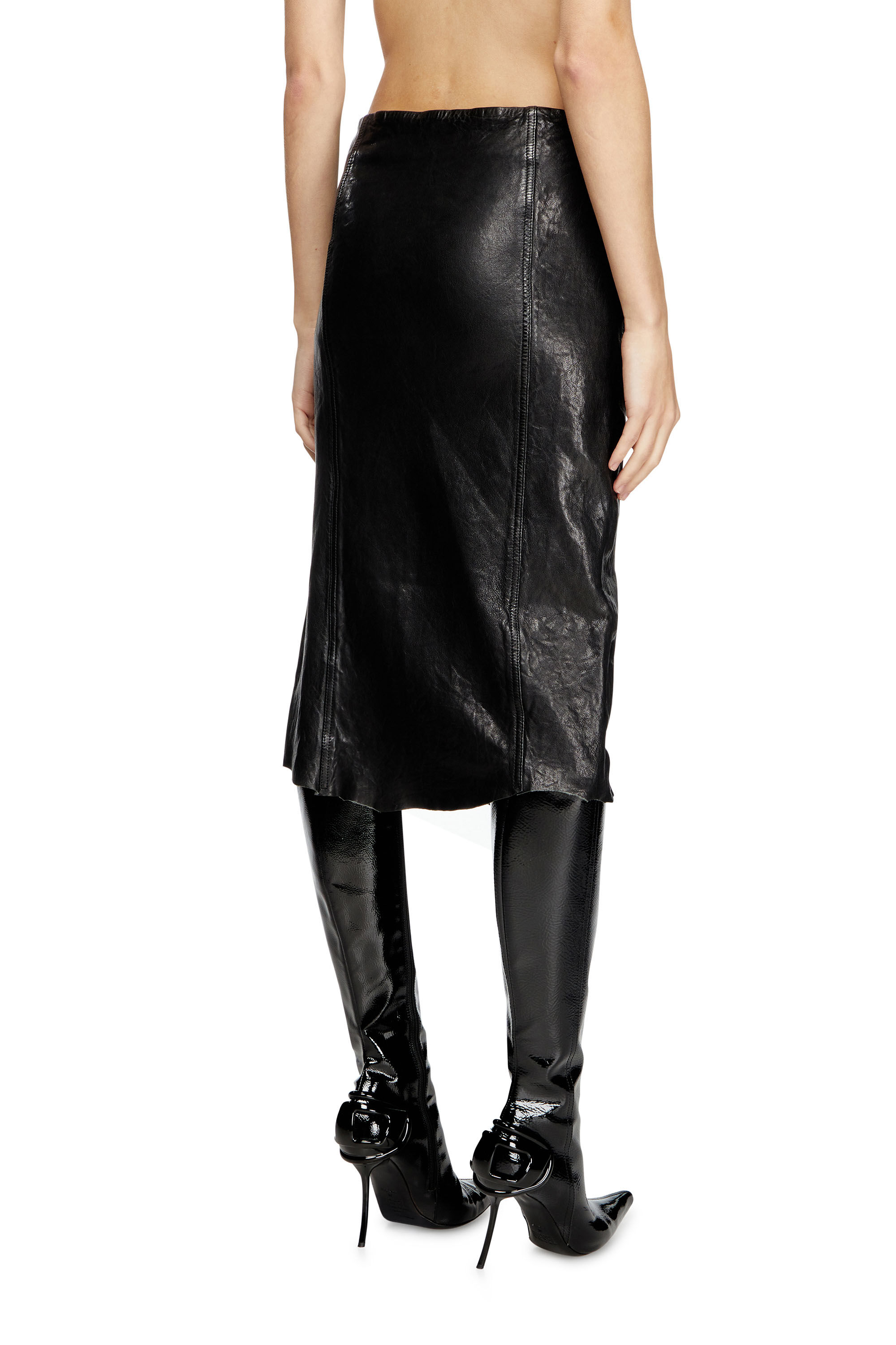 Diesel - L-RUPA, Female's Midi skirt in shiny wrinkled leather in Black - 4