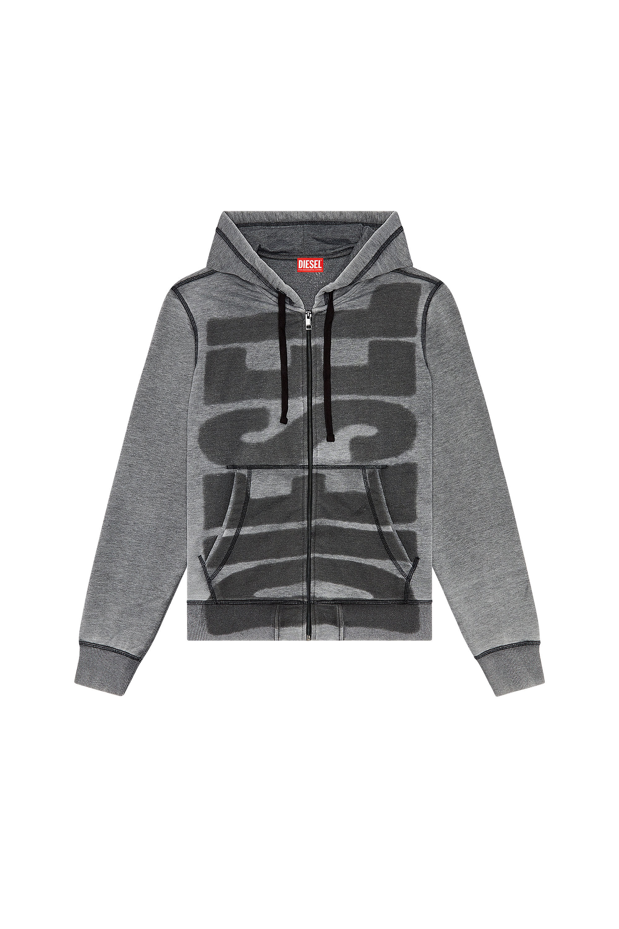 Diesel - S-GINN-HOOD-ZIP-L1, Sweat-shirt à capuche zippé dévoré avec logo Homme in Noir - 2